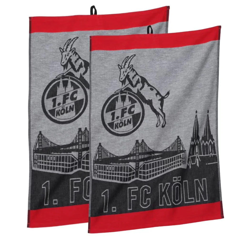 1. FC Köln Geschirrtücher 2er-Set - Skyline - Geschirrtuch Tuch - Plus Lesezeichen I Love Köln