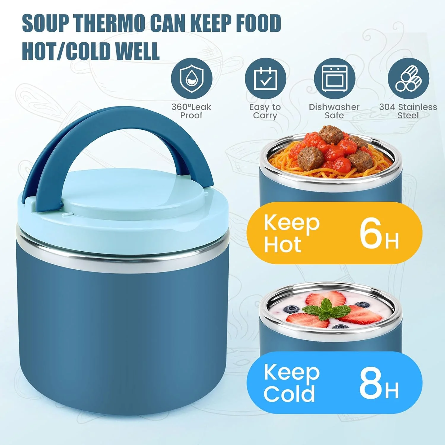 1 Liter Thermobehälter für Essen - Thermo Lunchbox aus Edelstahl mit Griff, Essensbehälter für unter - Image 2