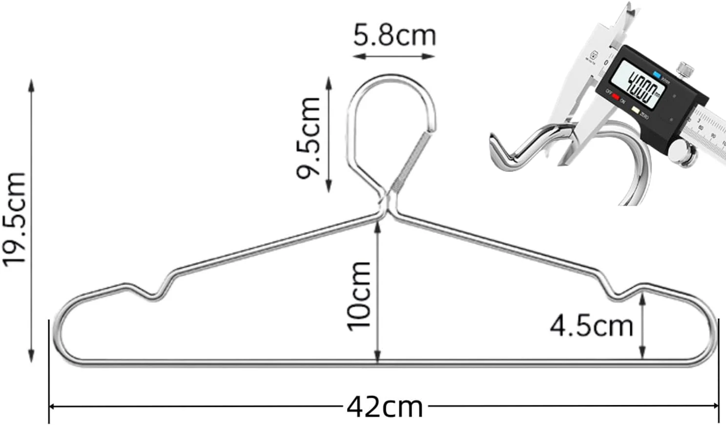 10 Stück 41,9 cm Drahtbügel, 4 mm, abschliessbare Kleiderbügel, Edelstahl, schmal, dünn, strapazierf - Image 2
