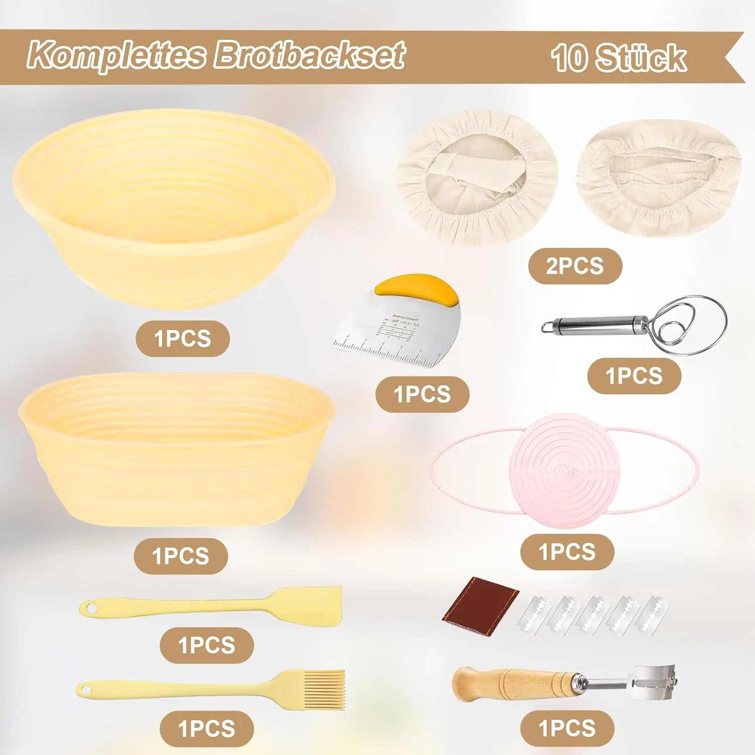 10 Stück Gärkorb Brot Set, Gärkörbchen zum Brotbacken, 23cm Rund & 25cm Oval Brotkörbchen aus Siliko - Image 2