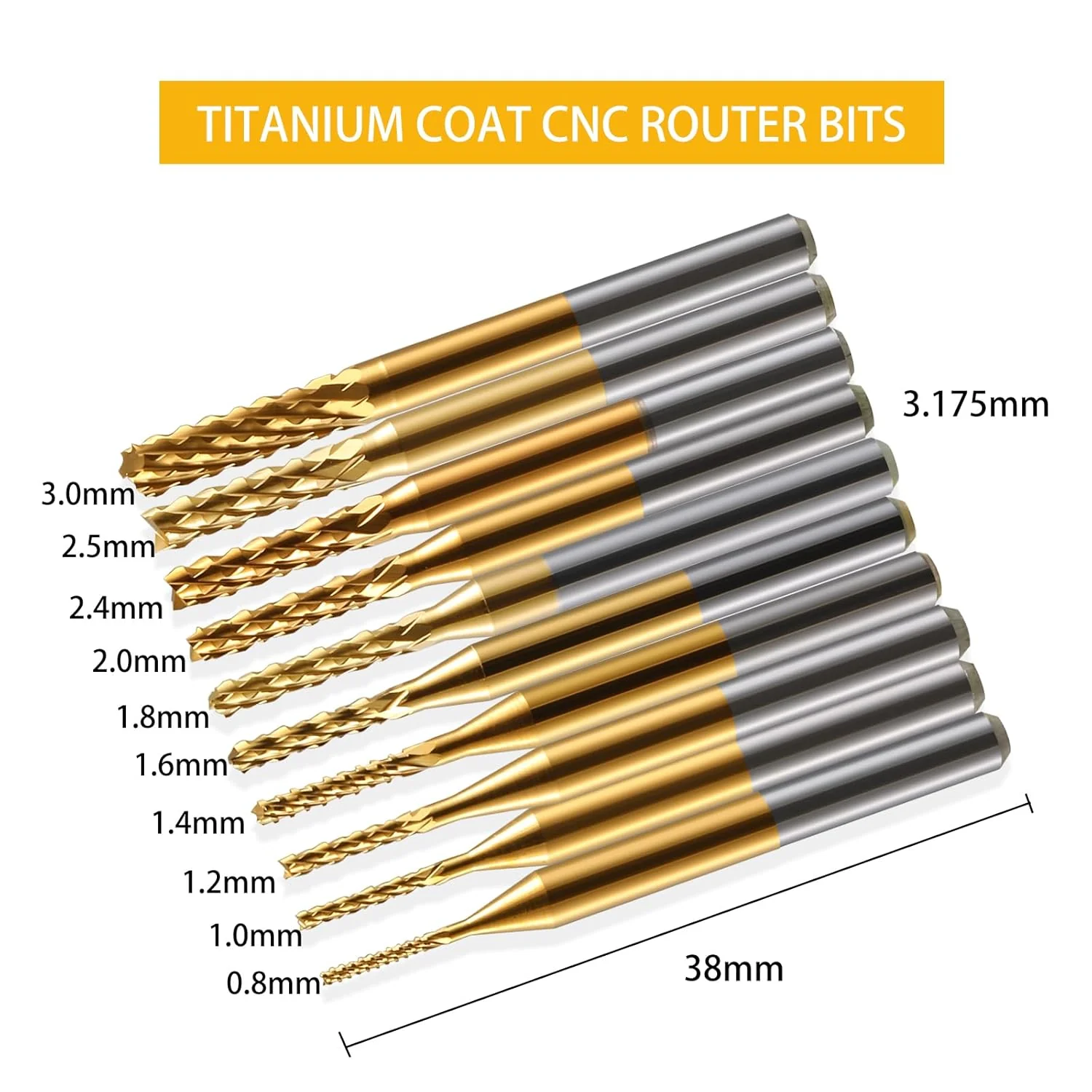 10 Stücke Hartmetall Schaftfräser, 1/8 Schaft Titan Coat CNC Fräser Stückchen Fräser Schnitzsatz, St - Image 2