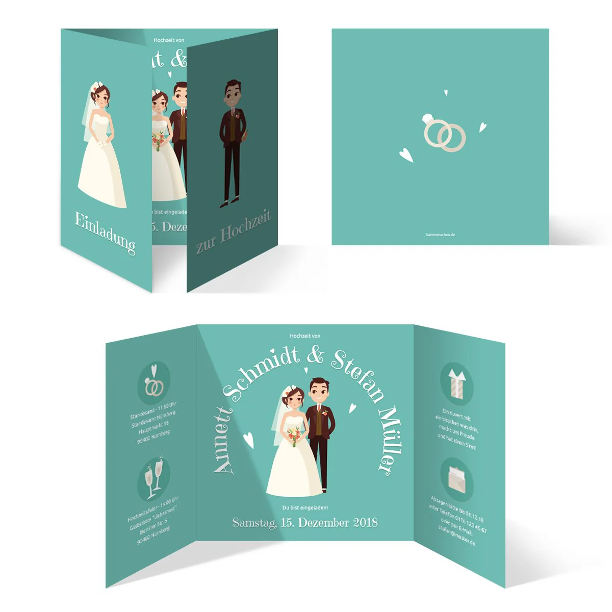 10 x Hochzeitseinladungen Hochzeit Einladungskarten individuell Klappkarten - Altar Brautpaar, 10