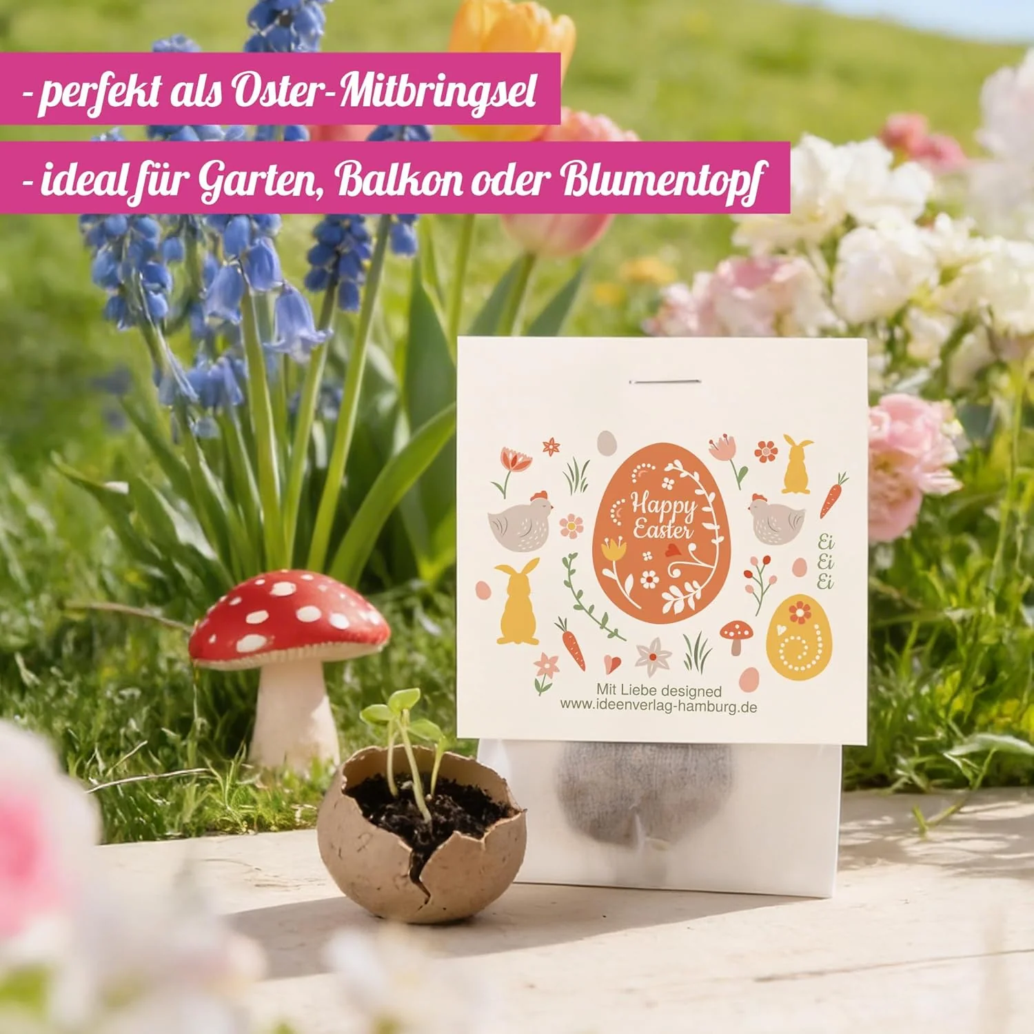 10x "Happy Easter" Samenbomben als Mitgebsel Ostern Geschenke | Blumensamen Tütchen als Osternest Fü - Image 6