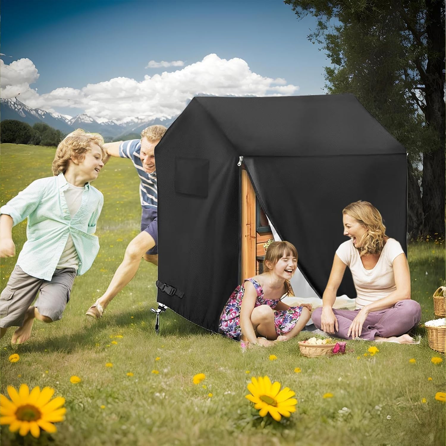110x120x140 Cm Schwarz Spielhaus Kinder Outdoor Abdeckplane 420D Oxford-Tuch Wasserdicht Tragbares P - Image 3