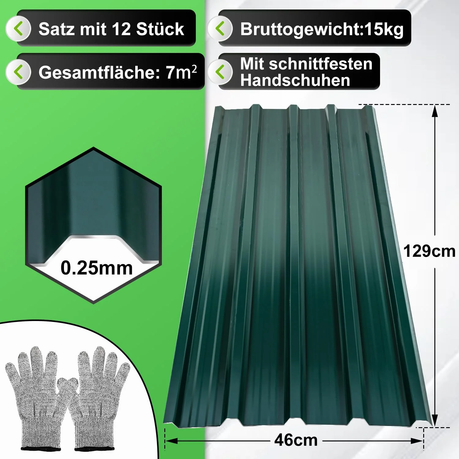 12 Stück Profilblech Trapezblech, 129cm x 46cm, 7 m² Wellplatten Dachplatten, Wetterfest, Rostresist - Image 2