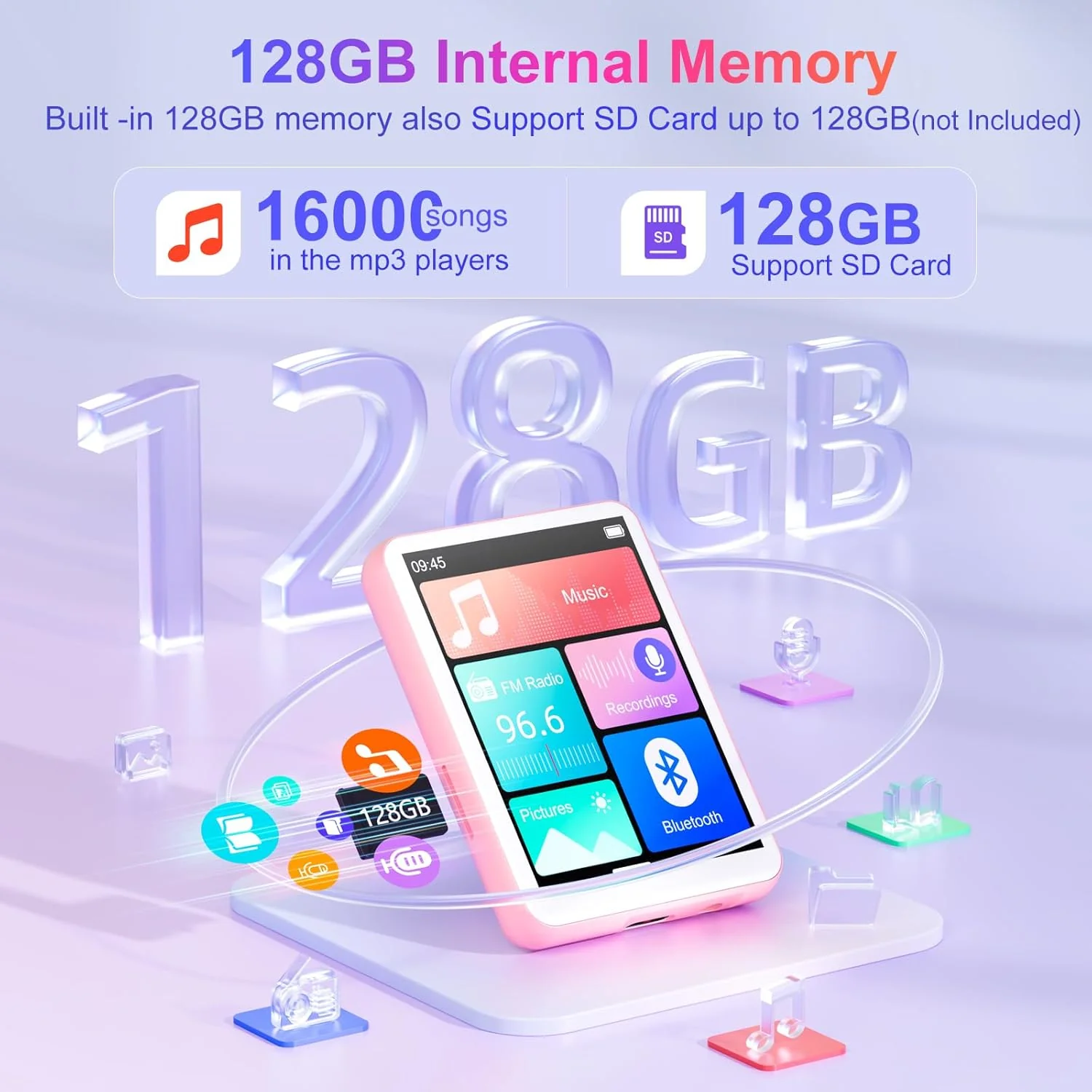 128GB MP3-Player Bluetooth 5.4, Oilsky 2,4 Zoll Full Touchscreen MP3, Tragbarer Musik Player mit Lau - Image 3