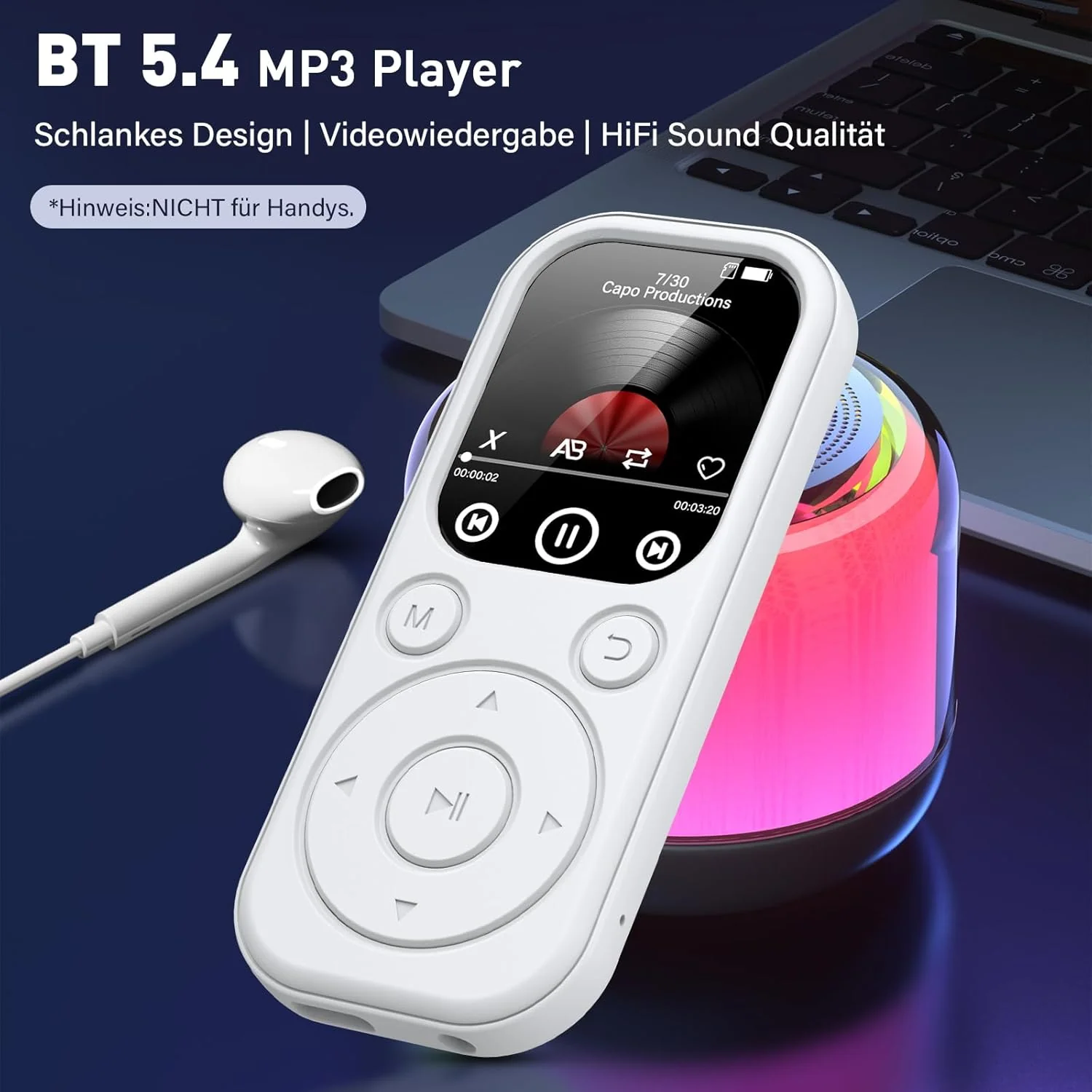 128GB MP3 Player mit Bluetooth 5.4, RWSRW Musik-Player mit FM-Radio, Sprachaufzeichnung, HiFi-Sound, - Image 2