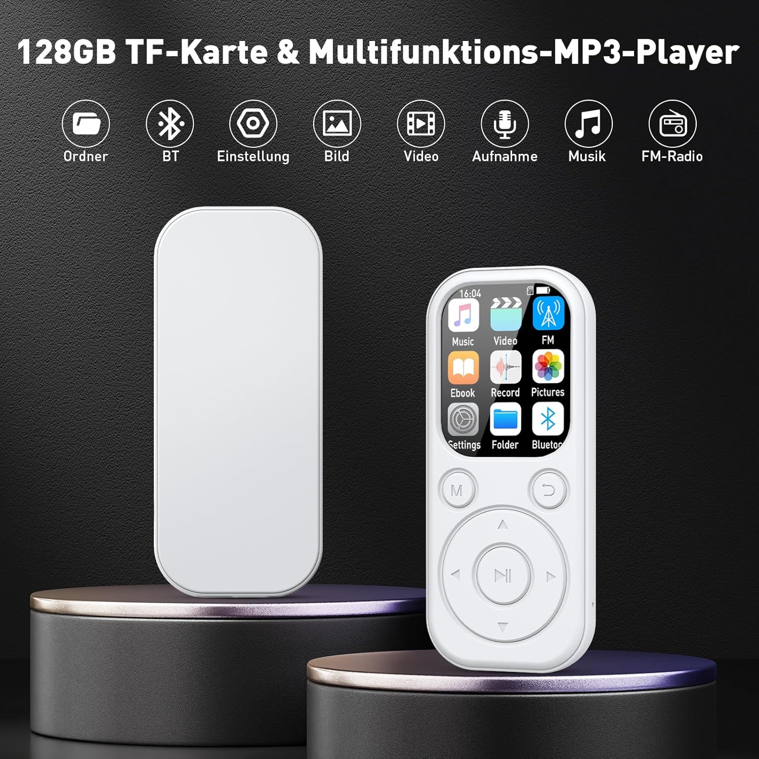 128GB MP3 Player mit Bluetooth 5.4, RWSRW Musik-Player mit FM-Radio, Sprachaufzeichnung, HiFi-Sound, - Image 3