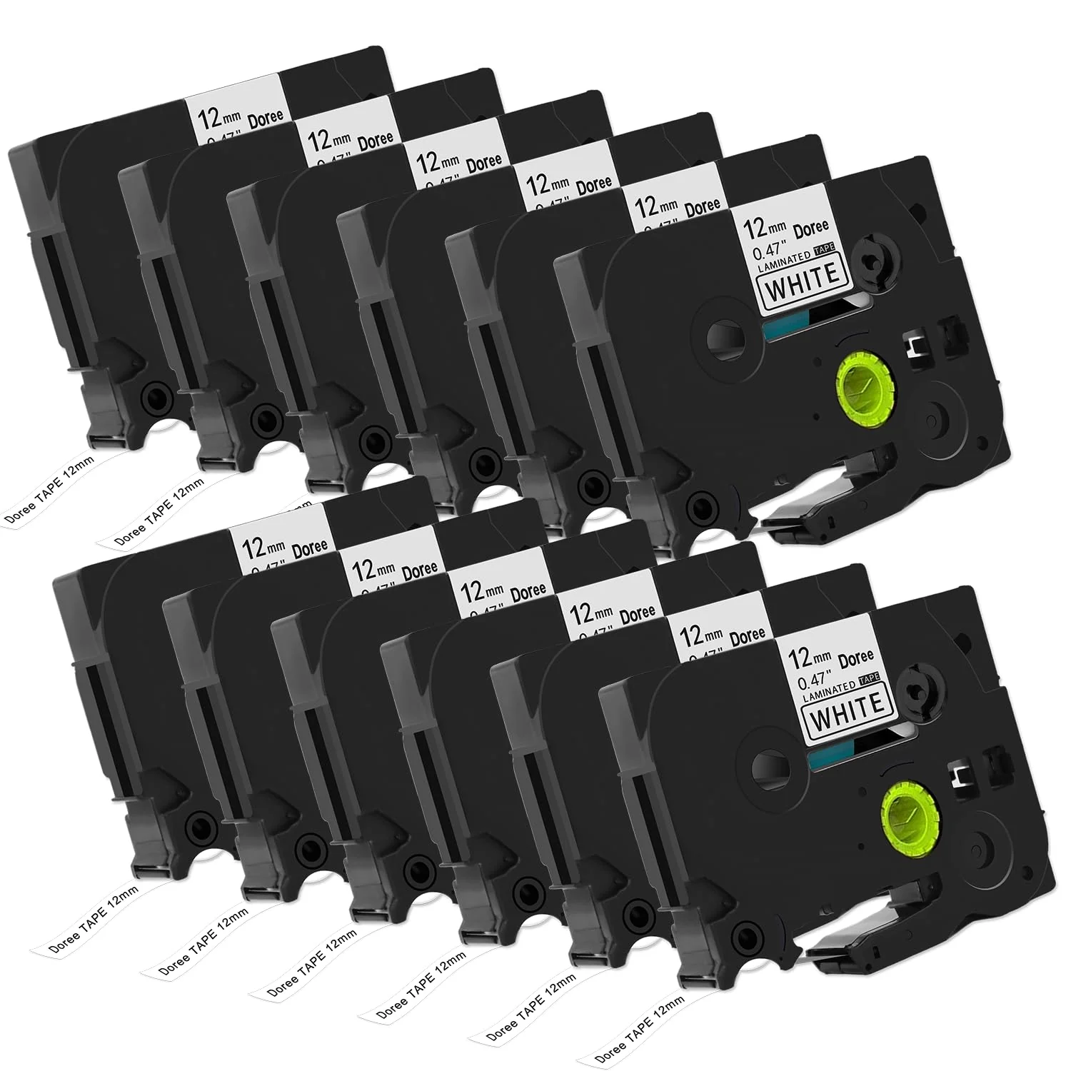 12x DOREE Tze231, Compatible with Brother tz 231 Tze-231 P-touch Schriftband,schwarz auf weiss, 12mm