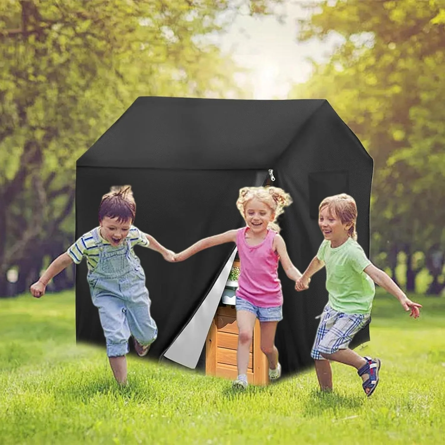 145x145x160 Cm Schwarz Spielhaus Kinder Outdoor Abdeckplane 420D Oxford-Tuch Wasserdicht Tragbares P - Image 2