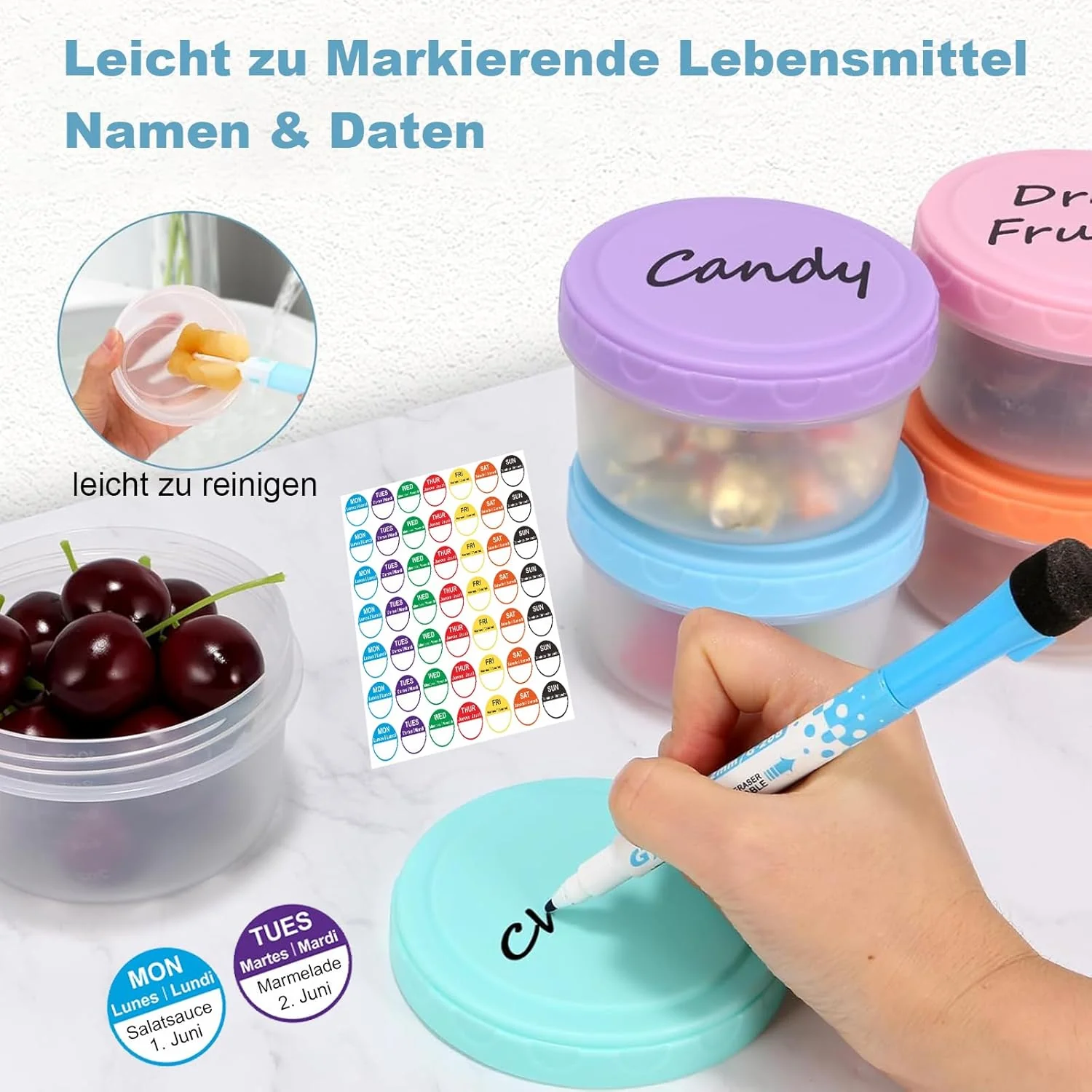 16 Stück Gefrierdosen 4 Grössen mit Deckel, Auslaufsichere Vorratsdosen mit Skalenmarkierung, BPA-fr - Image 4