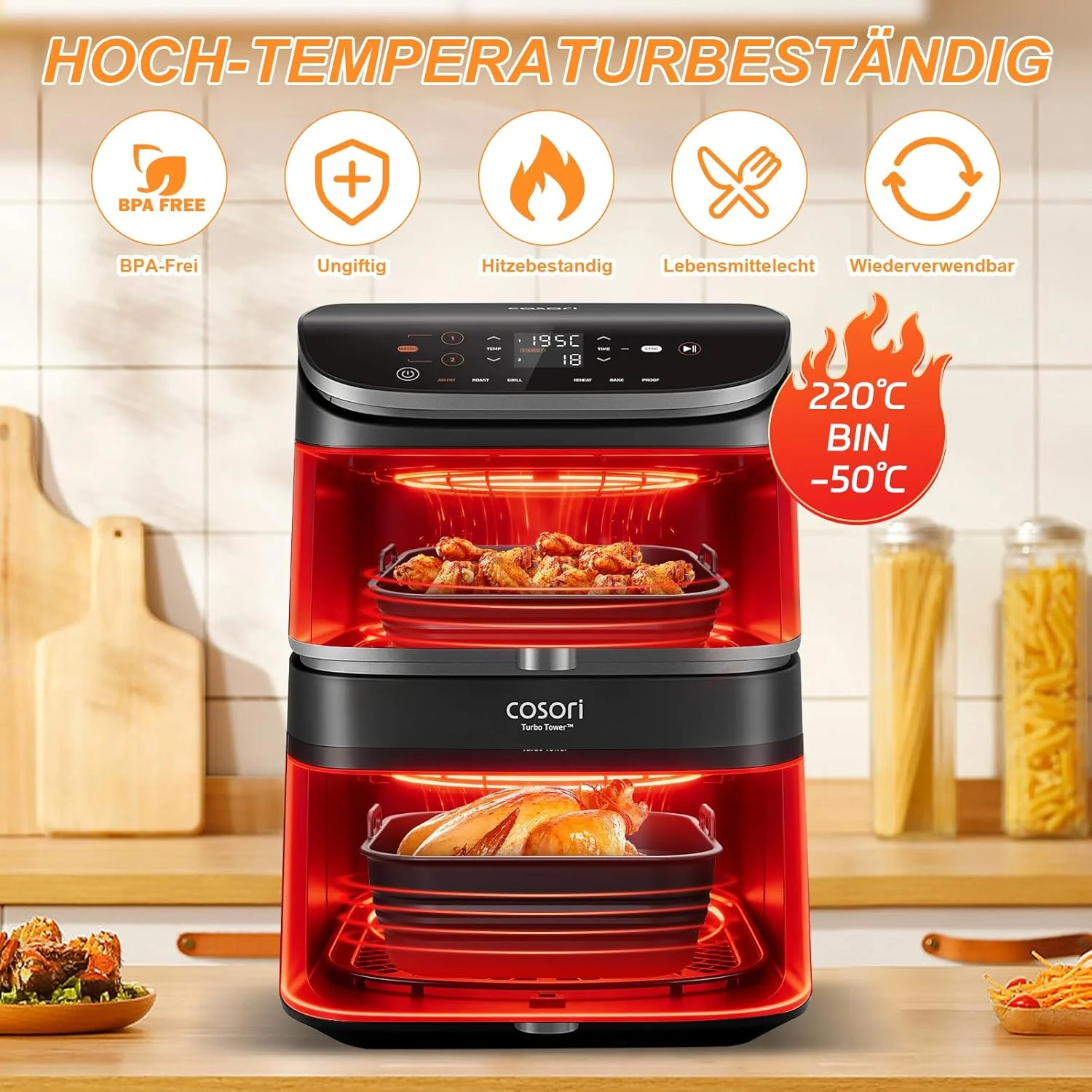 16PCS Heissluftfritteuse Zubehör, Verdickt Airfryer Zubehör für COSORI Turbo Tower Pro 10,8L(6,5L/4, - Image 2