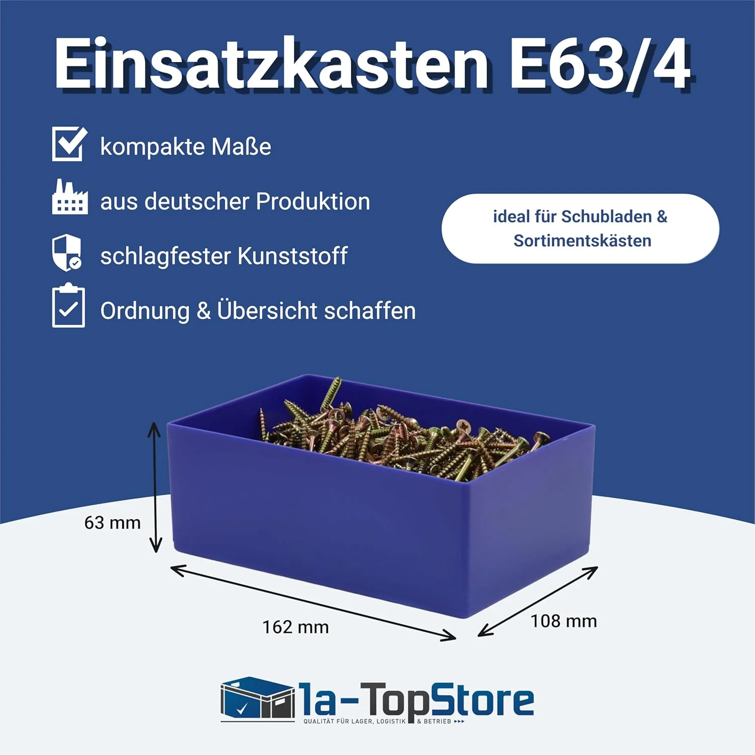 1a-TopStore 25 Stück Einsatzkasten Serie E63/4, blau, 162x108x63 mm, aus Polystyrol, Industrienorm, - Image 4