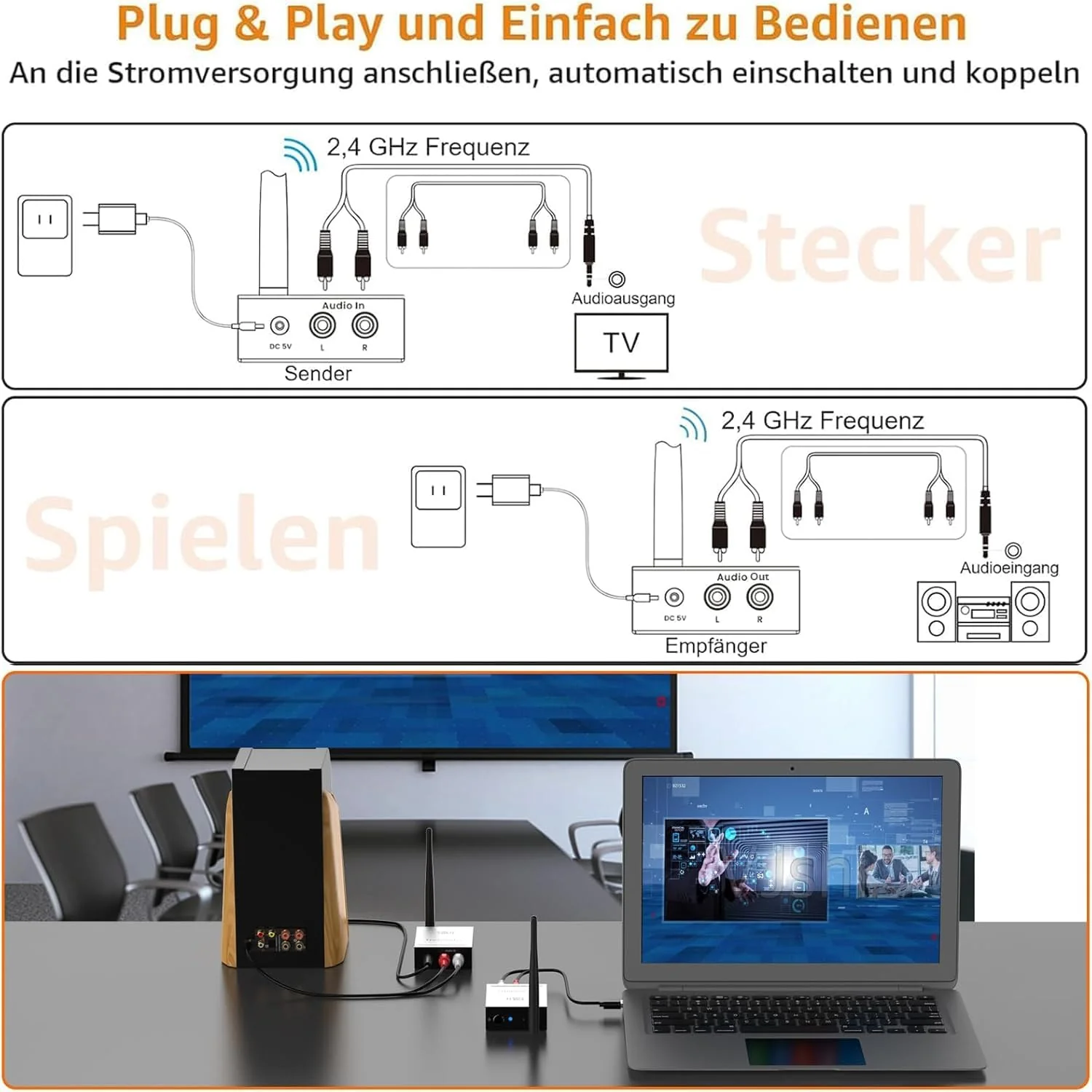1Mii (1 TX + 1 RX) Drahtlos Audio Sender Empfänger, 2,4 GHz Funk Übertragung, Low Latency für HiFi-M - Image 6