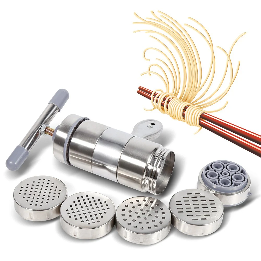 1Pc Pasta Maker Edelstahl Noddle Juicer Druckmaschine Machbar Handbetätigt Mit 5 Formköpfen