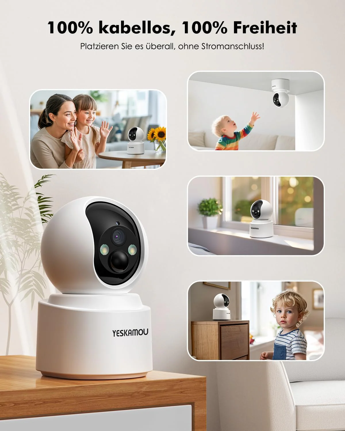 2,5K 4MP Überwachungskamera Innen Akku, 360° WLAN innenkamera mit akku, 2,4/5 GHz WiFi, 360° Kamera - Image 3
