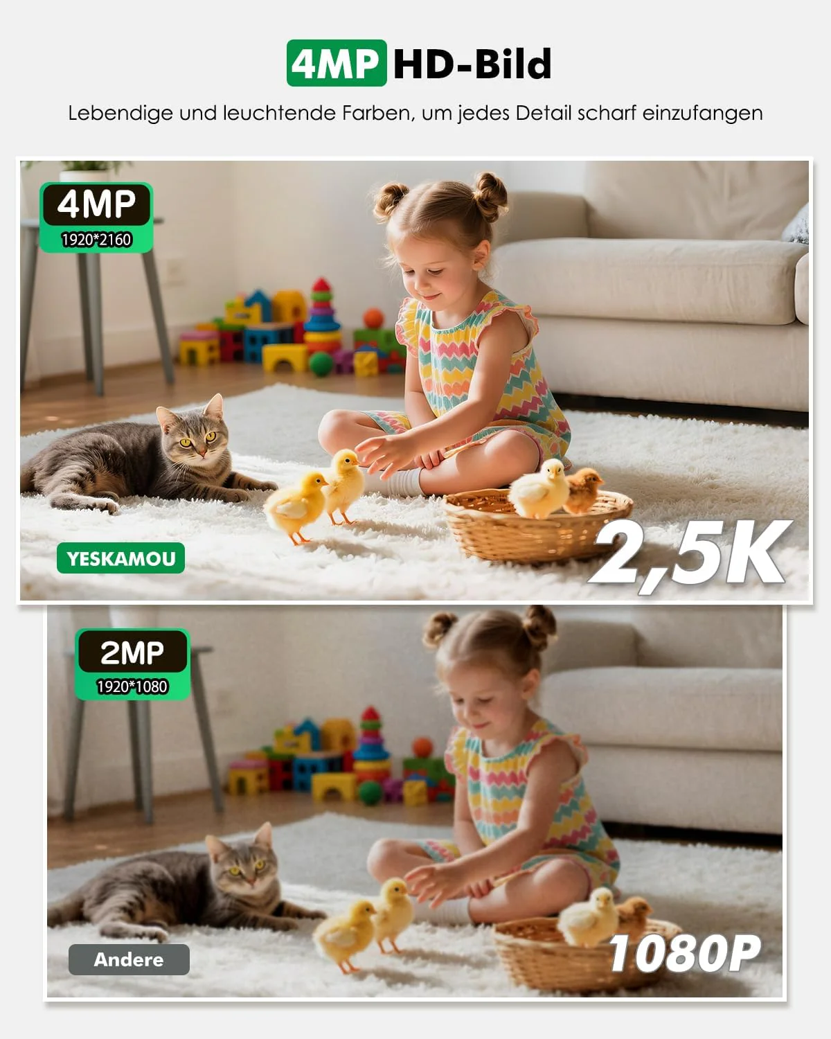 2,5K 4MP Überwachungskamera Innen Akku, 360° WLAN innenkamera mit akku, 2,4/5 GHz WiFi, 360° Kamera - Image 4