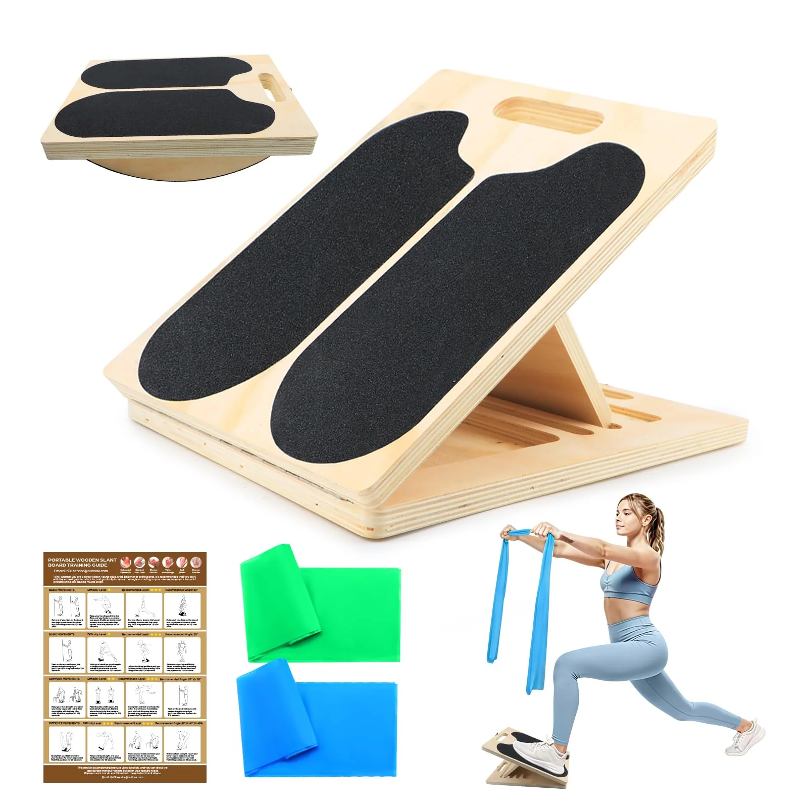 2-in-1 Balance Board & Schrägbrett – Holz Wadendehner Stretch Board für Calf Stretching, Mobilitätst
