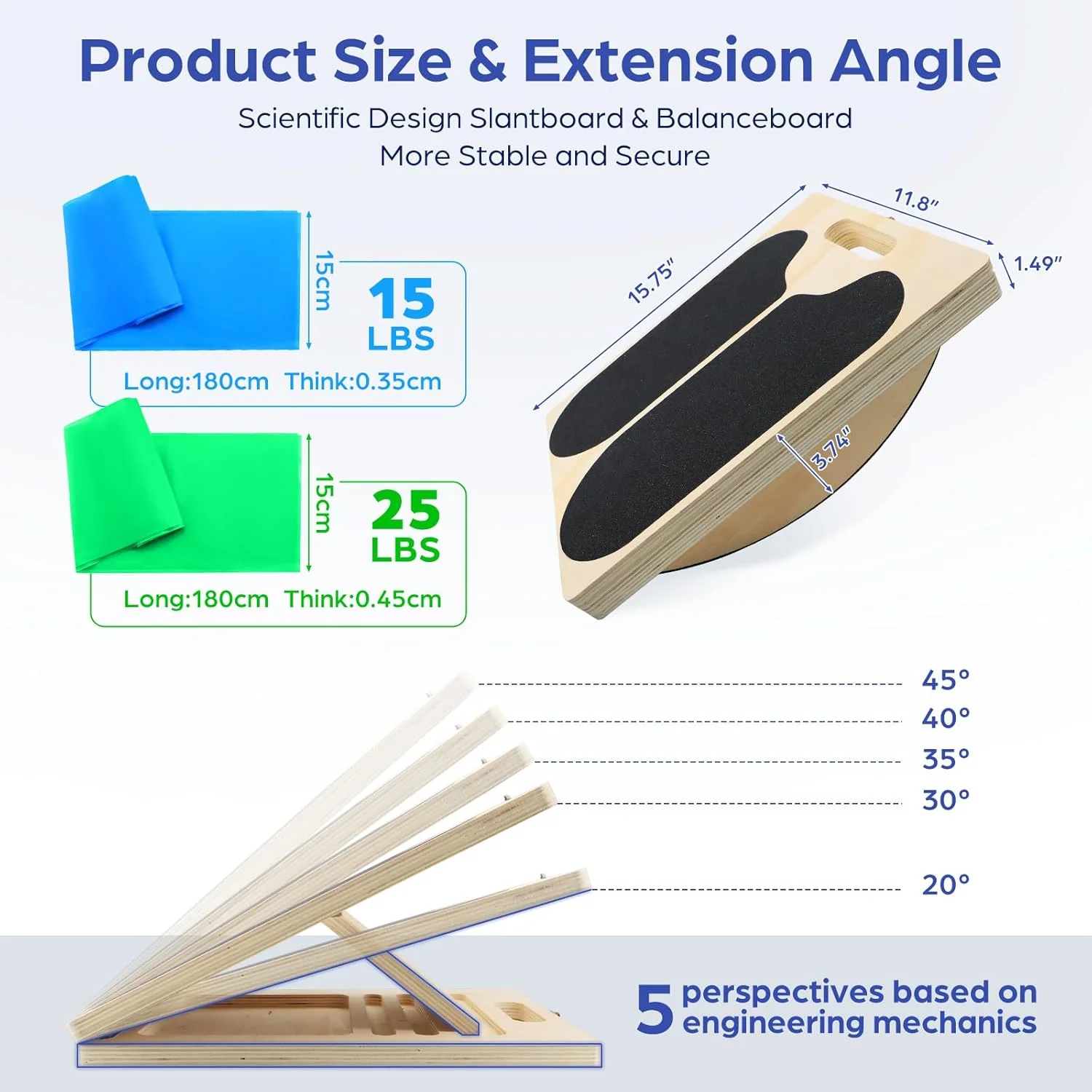 2-in-1 Balance Board & Schrägbrett – Holz Wadendehner Stretch Board für Calf Stretching, Mobilitätst - Image 2