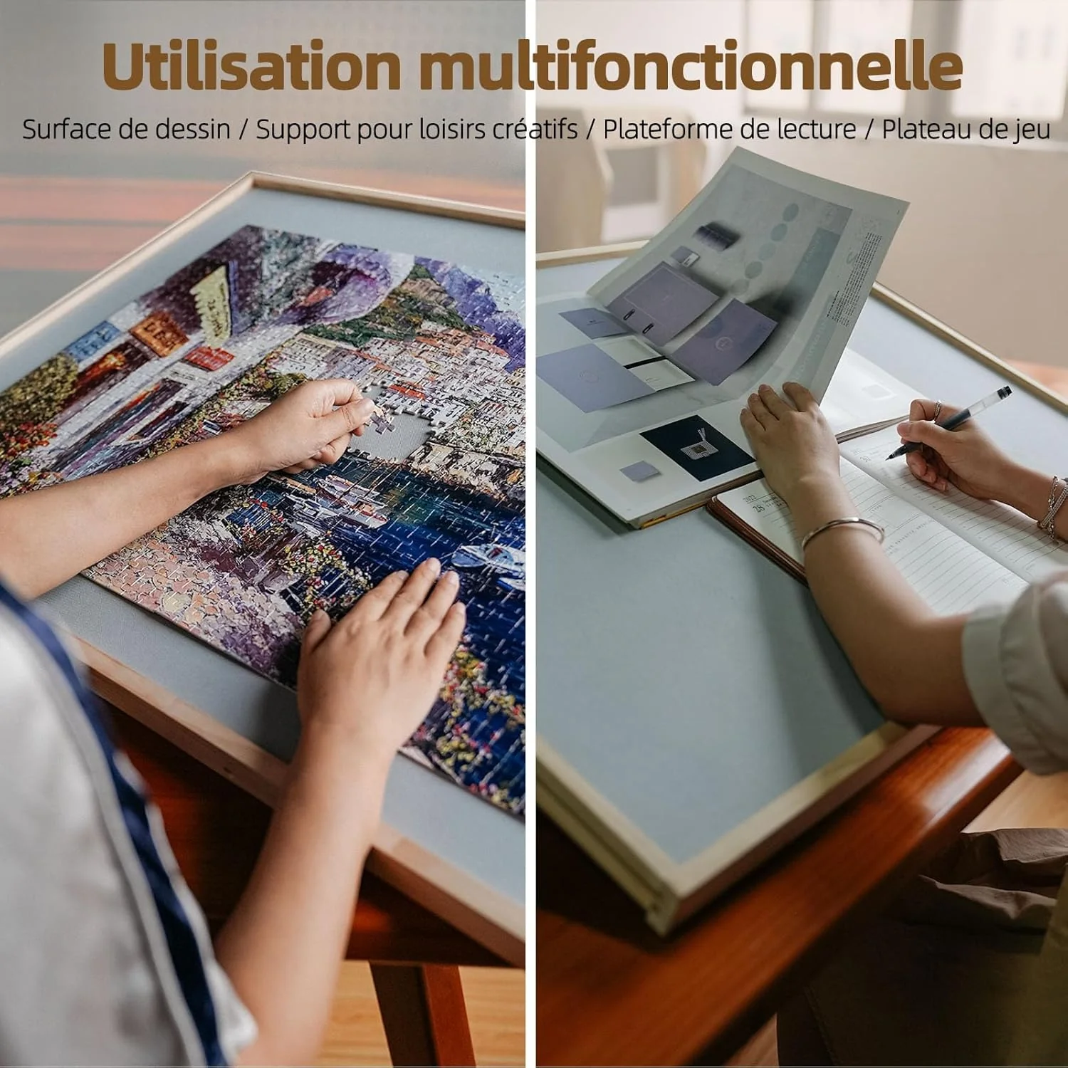 2-in-1 Kipp- und Drehpuzzle-Brett als Geschenk für Erwachsene – Holz-Puzzle-Tisch mit 4 Schubladen ( - Image 5