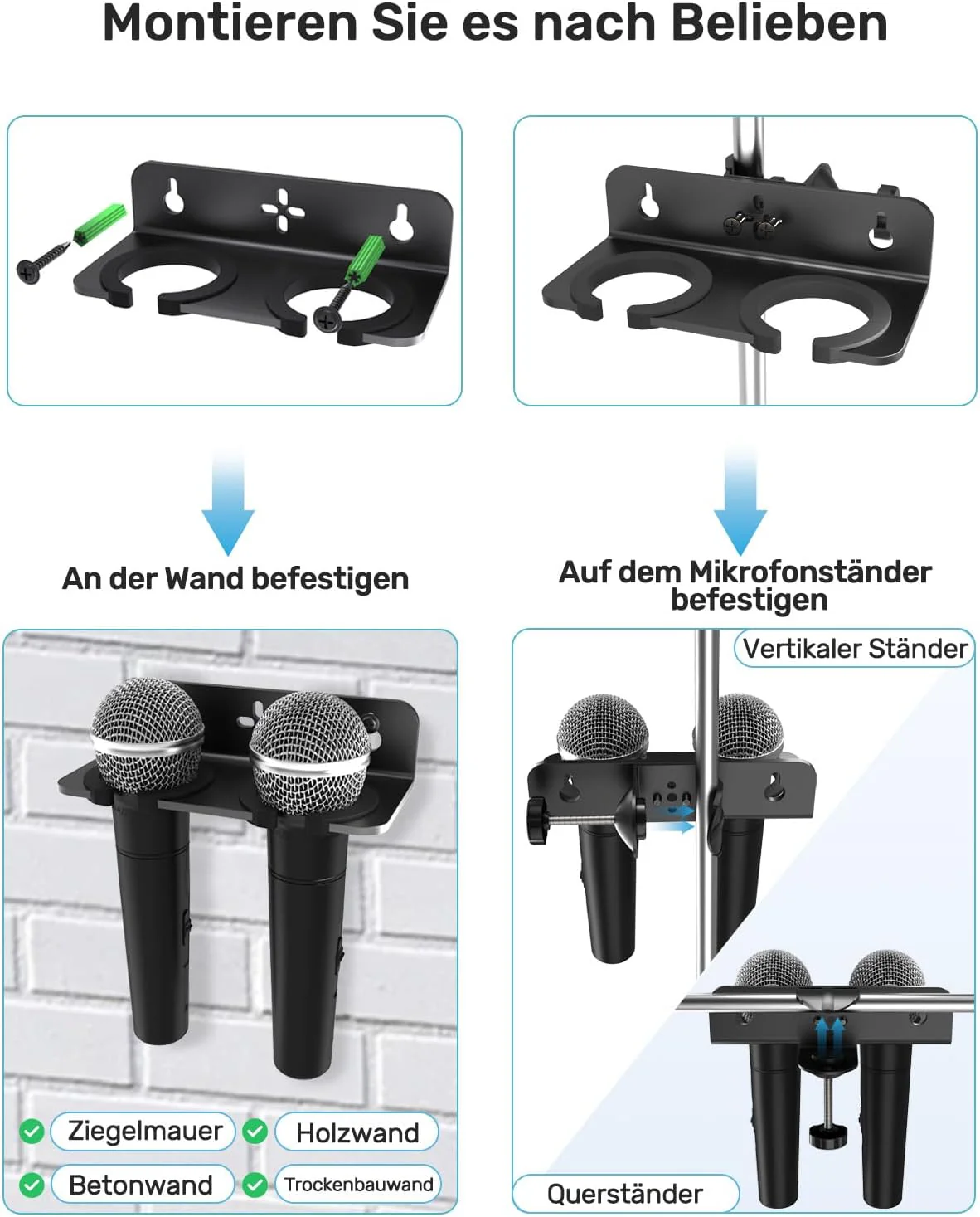 2-Multi Mikrofonhalter, Organizer für Mikrofonständer für Dynamische Kabelgebundene und Kabellose Mi - Image 2