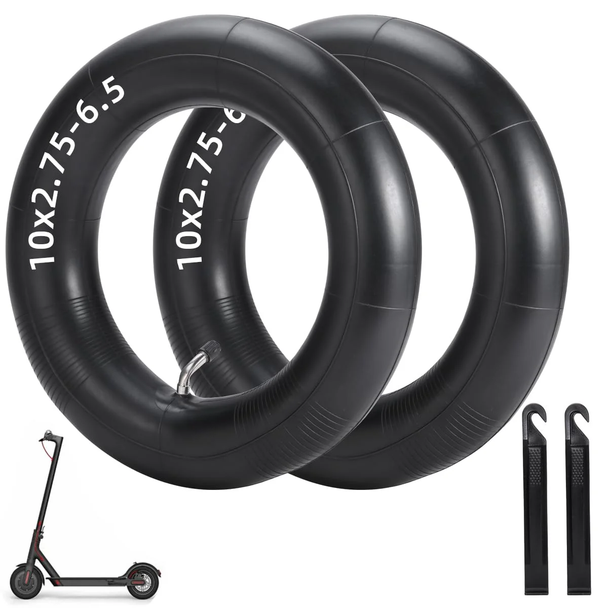(2-Pack) 10x2.75-6.5 Thicker Inner Tubes with CR202 100°Angled Valve for Electric Scooters & Mini Bi