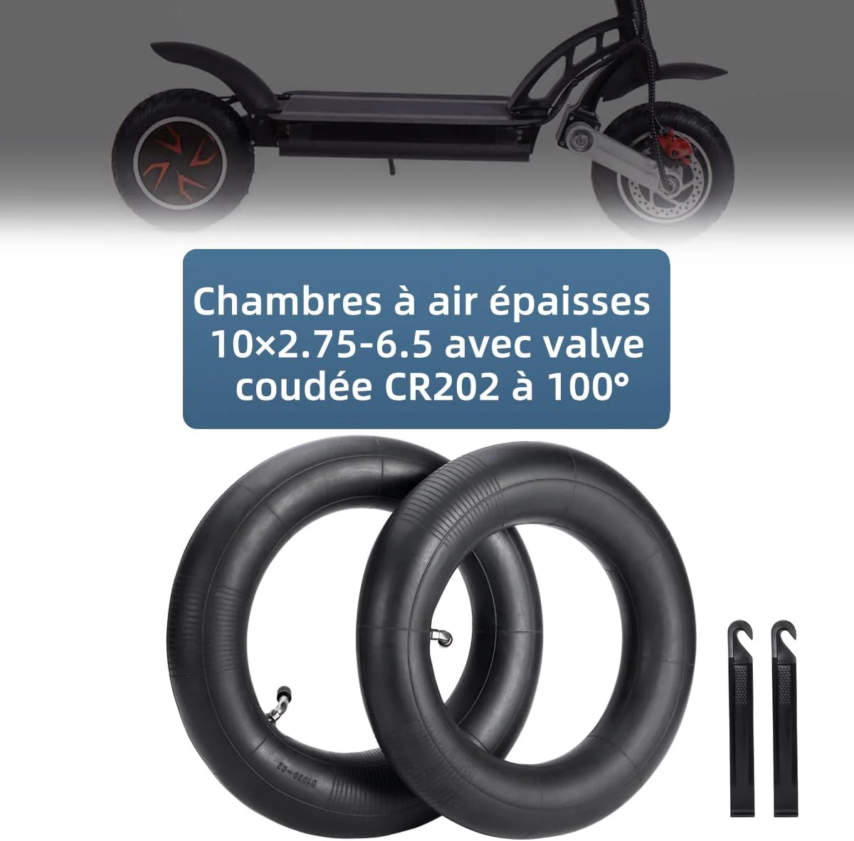 (2-Pack) 10x2.75-6.5 Thicker Inner Tubes with CR202 100°Angled Valve for Electric Scooters & Mini Bi - Image 2
