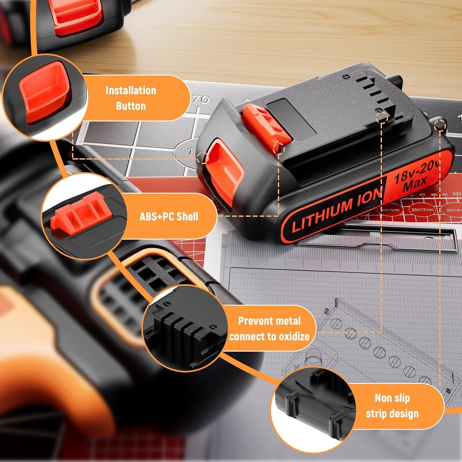 2 Stück 18V Ersatz Akku für Black und Decker BL2018 BL1518 BL2018-XJ BL4018 LB20 LBXR20 LBXR2020-OPE - Image 3