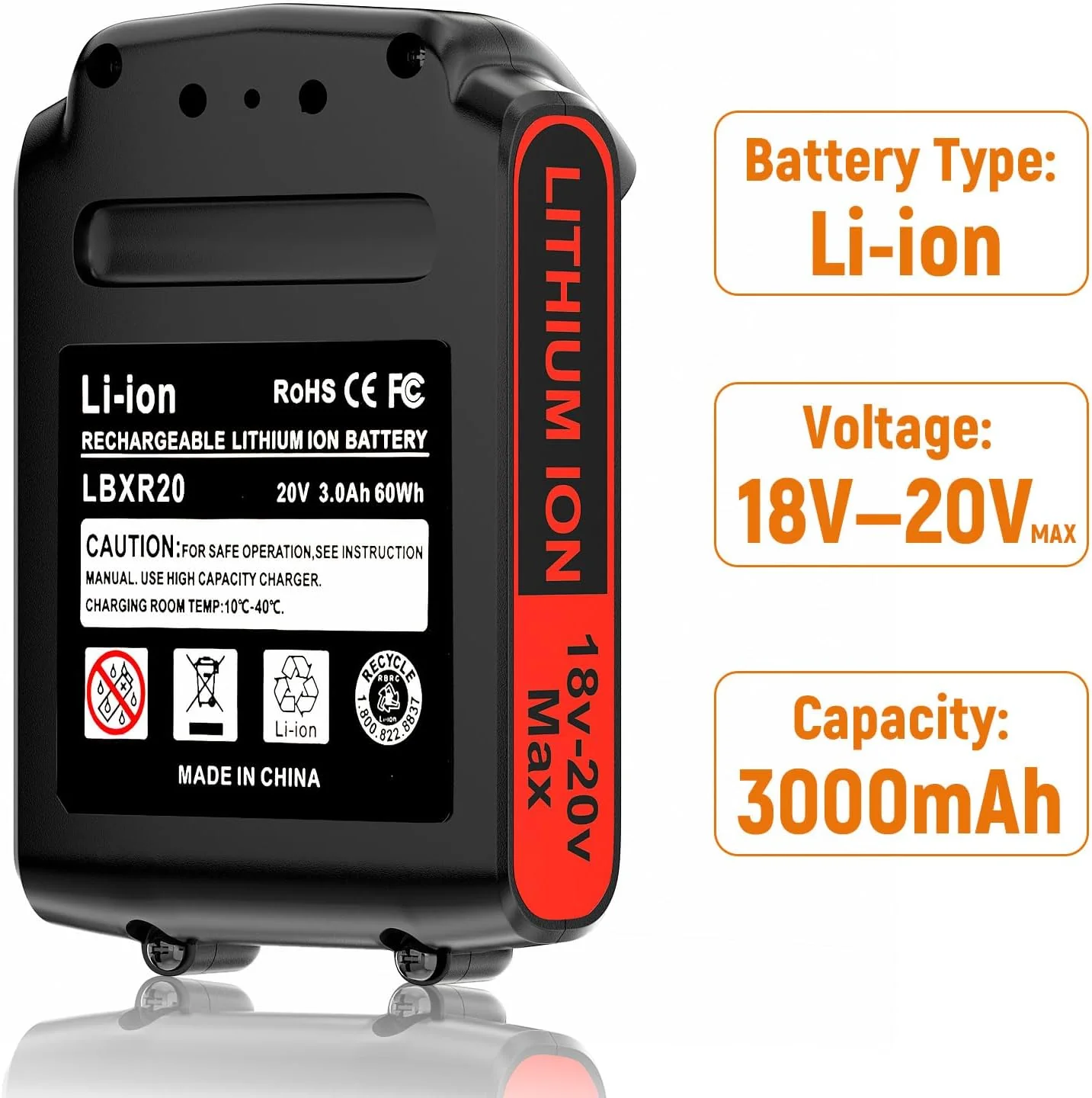 2 Stück 18V Ersatz Akku für Black und Decker BL2018 BL1518 BL2018-XJ BL4018 LB20 LBXR20 LBXR2020-OPE - Image 4