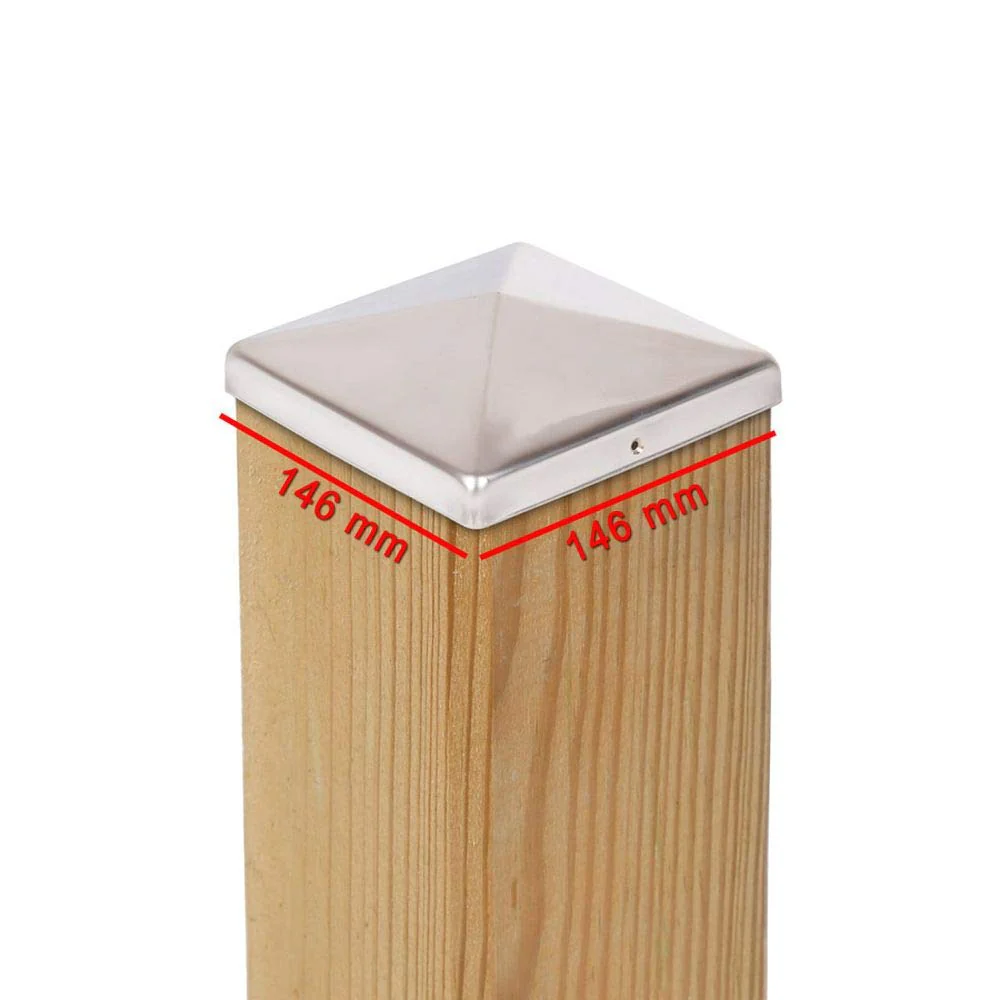 2 x Pfostenkappe Edelstahl Pyramide 146x146 mm – Rostfrei – Für Holzpfosten 145x145 mm – Pfostenabde