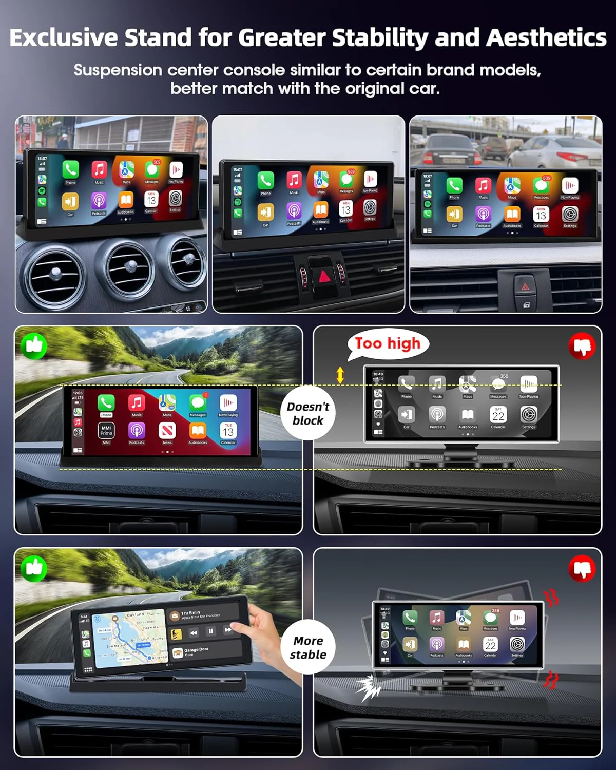 2026 Einzigartig Carplay Display Android Auto Display mit Basishalterung, 10,26 Zoll Auto Bildschirm - Image 2