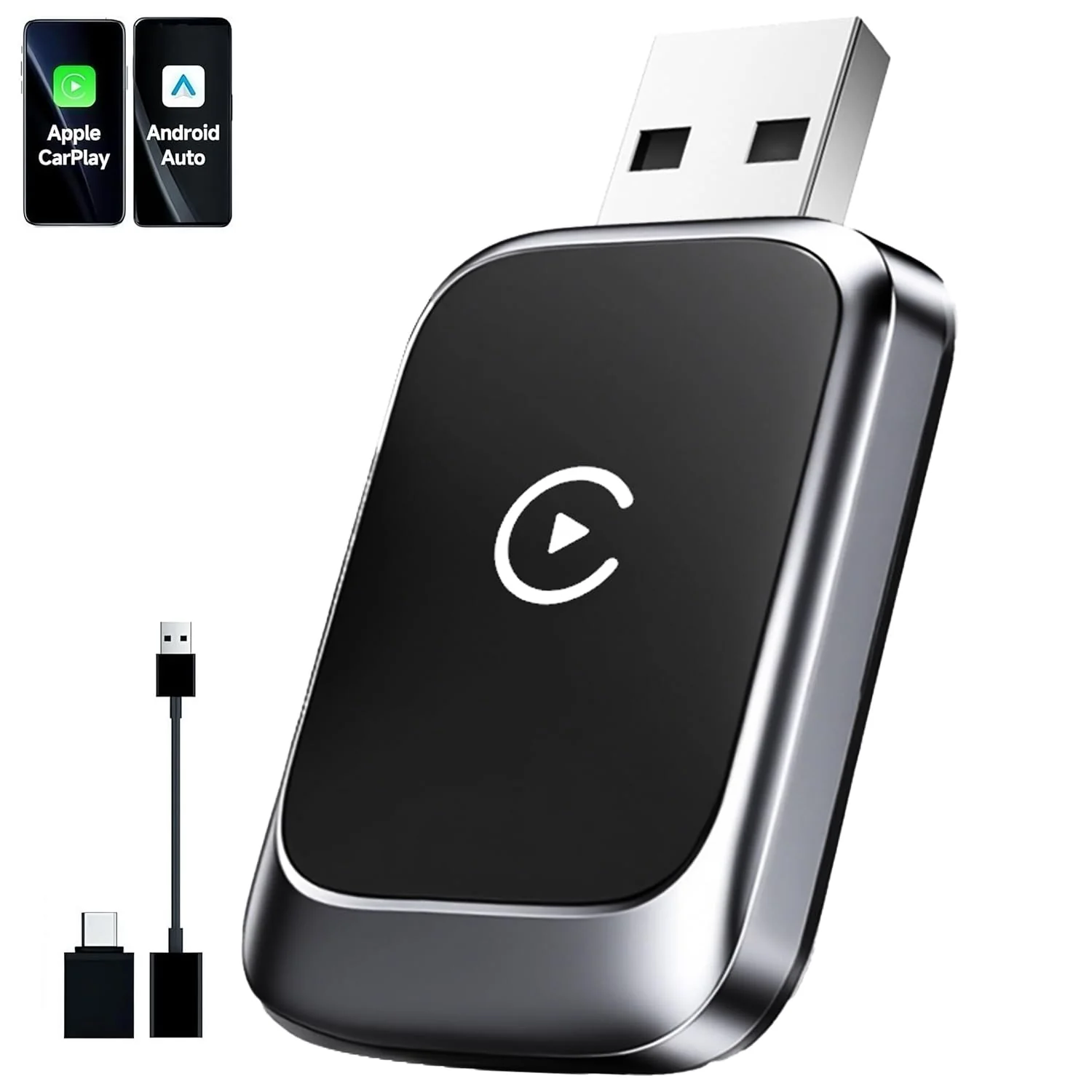 2026 Upgraded 2-in-1 Carplay Wireless Adapter, unterstützt CarPlay+Android Auto, Bluetooth 5.4 draht