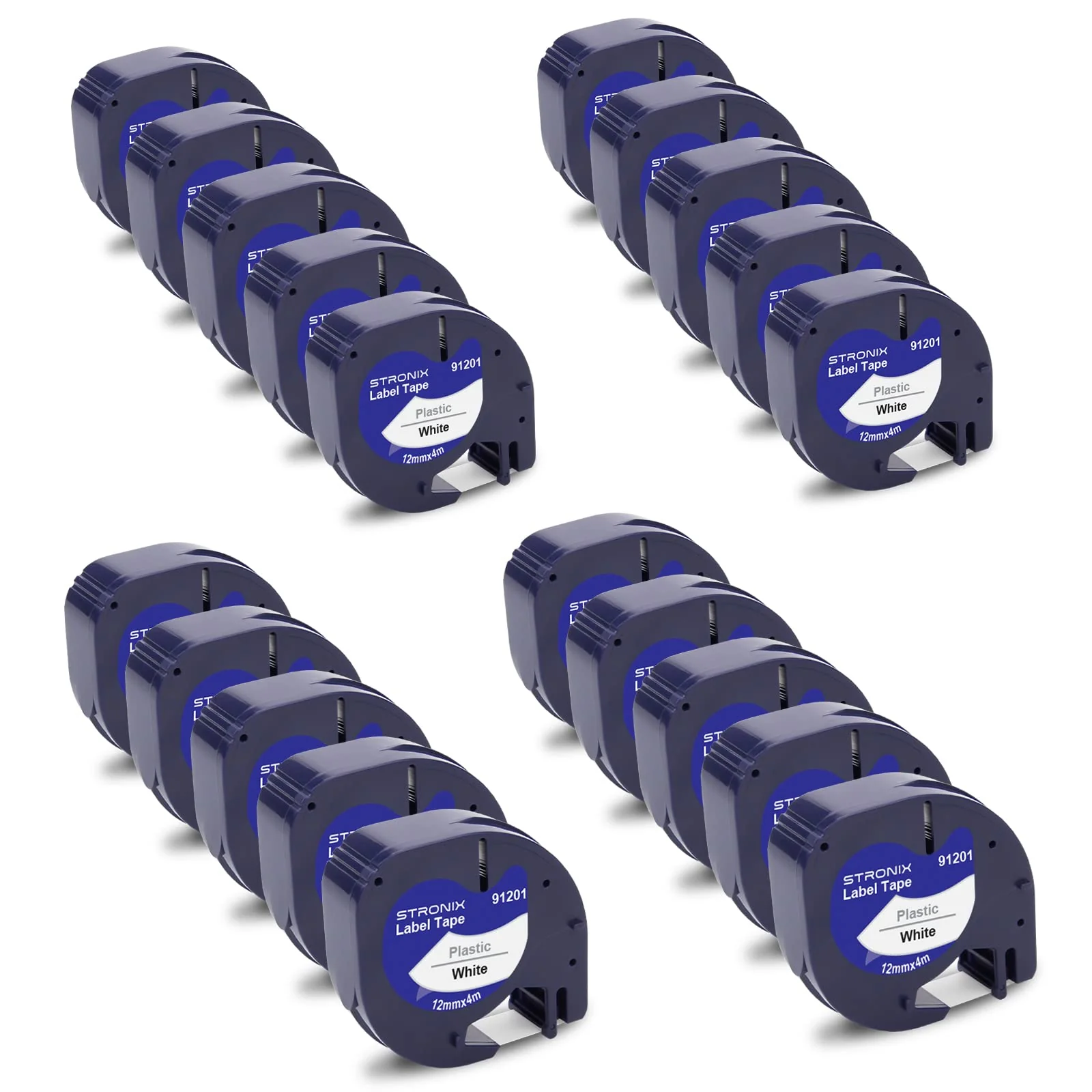 20x Kompatibel für Dyno Letra Tag Etikettenband 12mm x 4m Schwarz auf Weiss Schriftband 91221 S07216