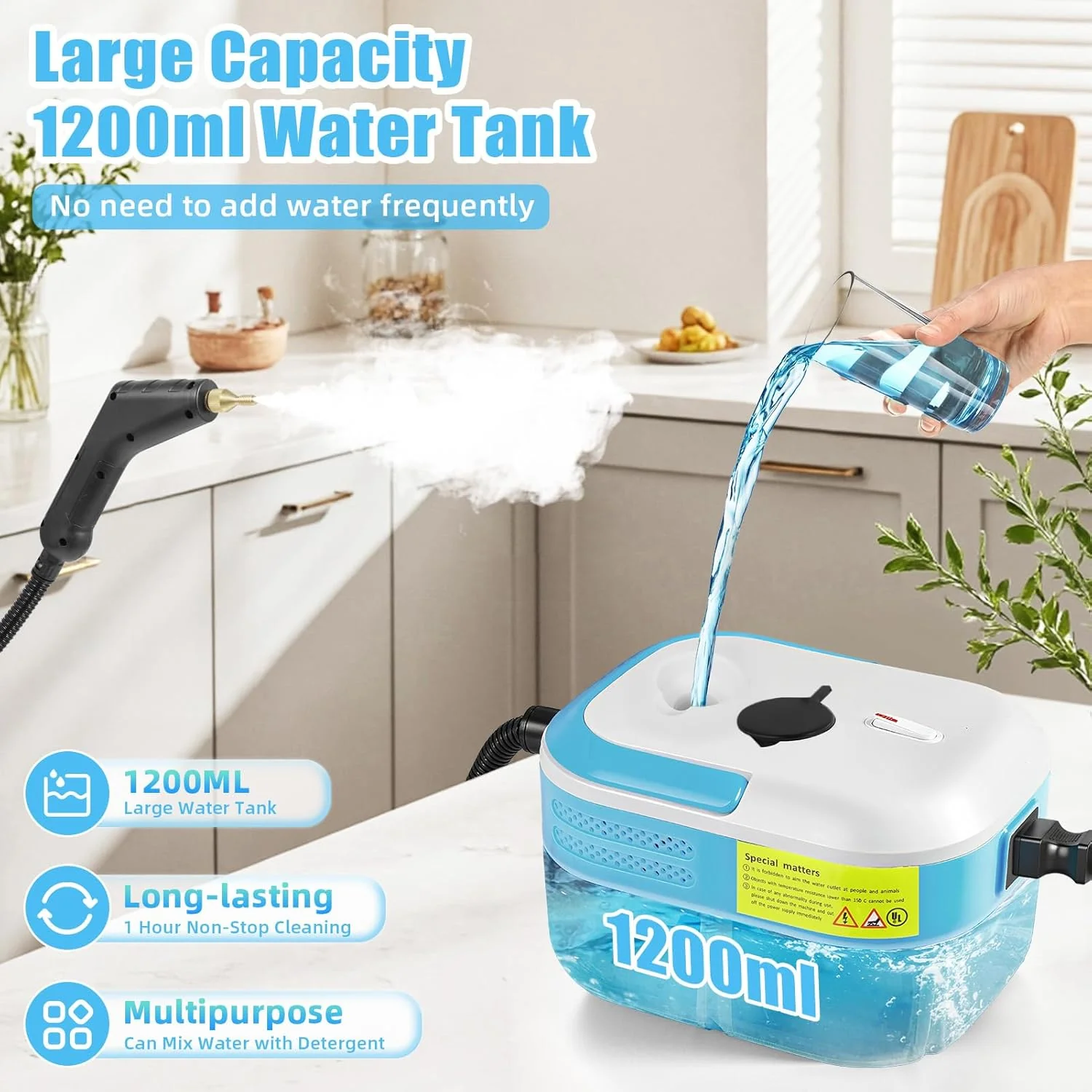 2200W Handdampfreiniger, mit 12 Zubehörteilen, 1,4L Wassertank Steam Cleaner, Dampfreiniger Handgerä - Image 3