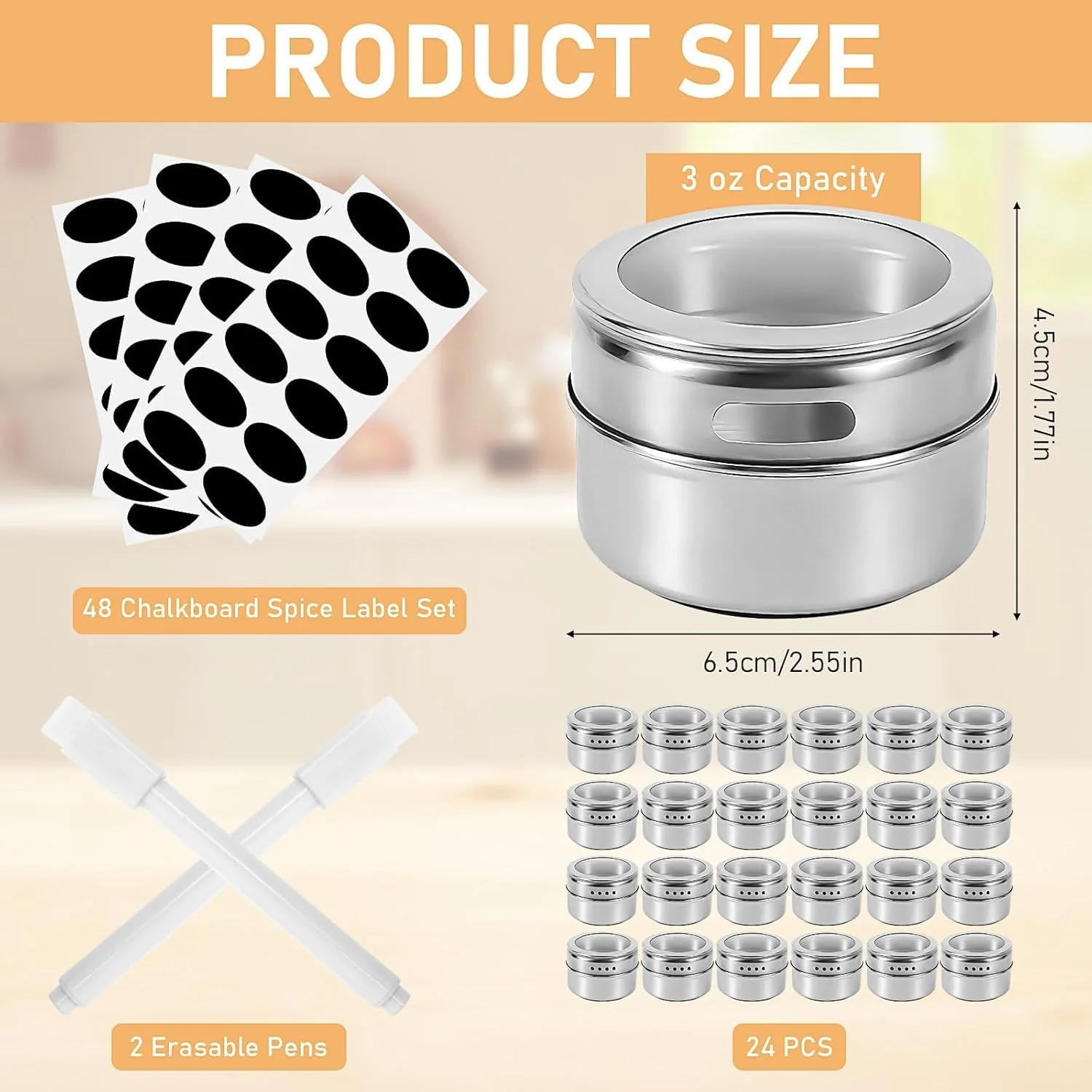 24 Stück Magnetische Gewürzdosen aus Edelstahl, Kleine Gewürzbehälter Set mit Deckel, Gewürz Aufbewa - Image 2