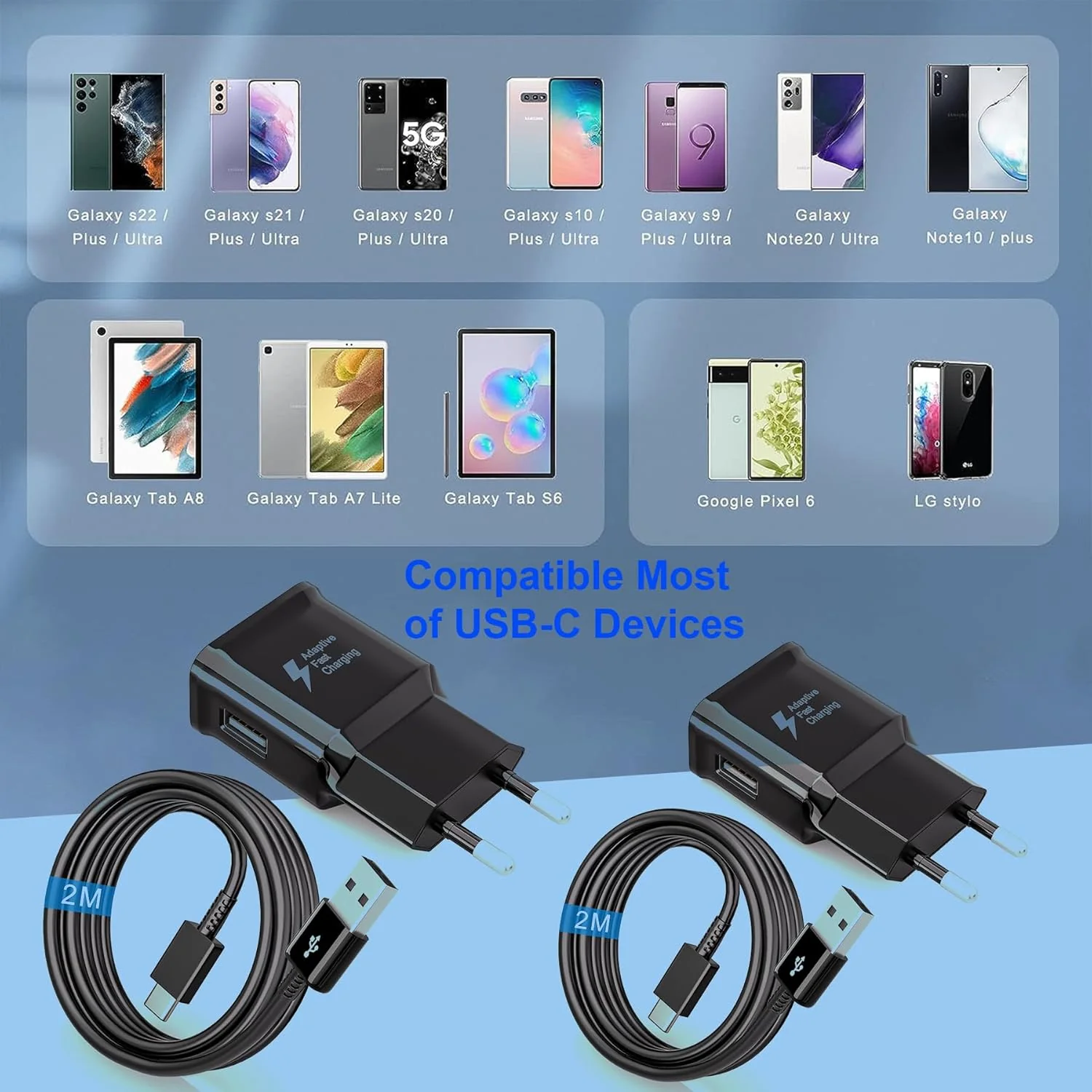 2er-Pack USB Ladegerät, Schnellladegerät mit 2M Ladekabel,Typ C Handy Netzteil Adapter für Samsung G - Image 3