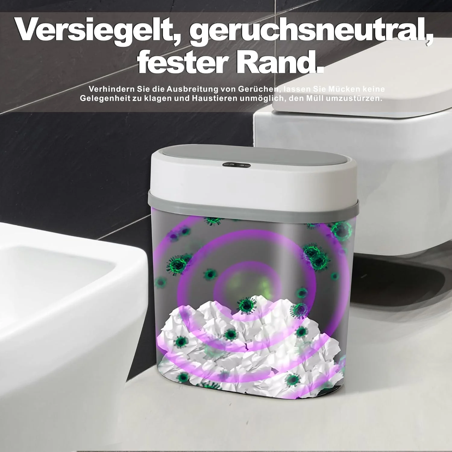 2er Set Mülleimer Bad mit Sensor, 8L Elektrischer Mülleimer mit Deckel, Schmal 15cm Automatischer Mü - Image 5