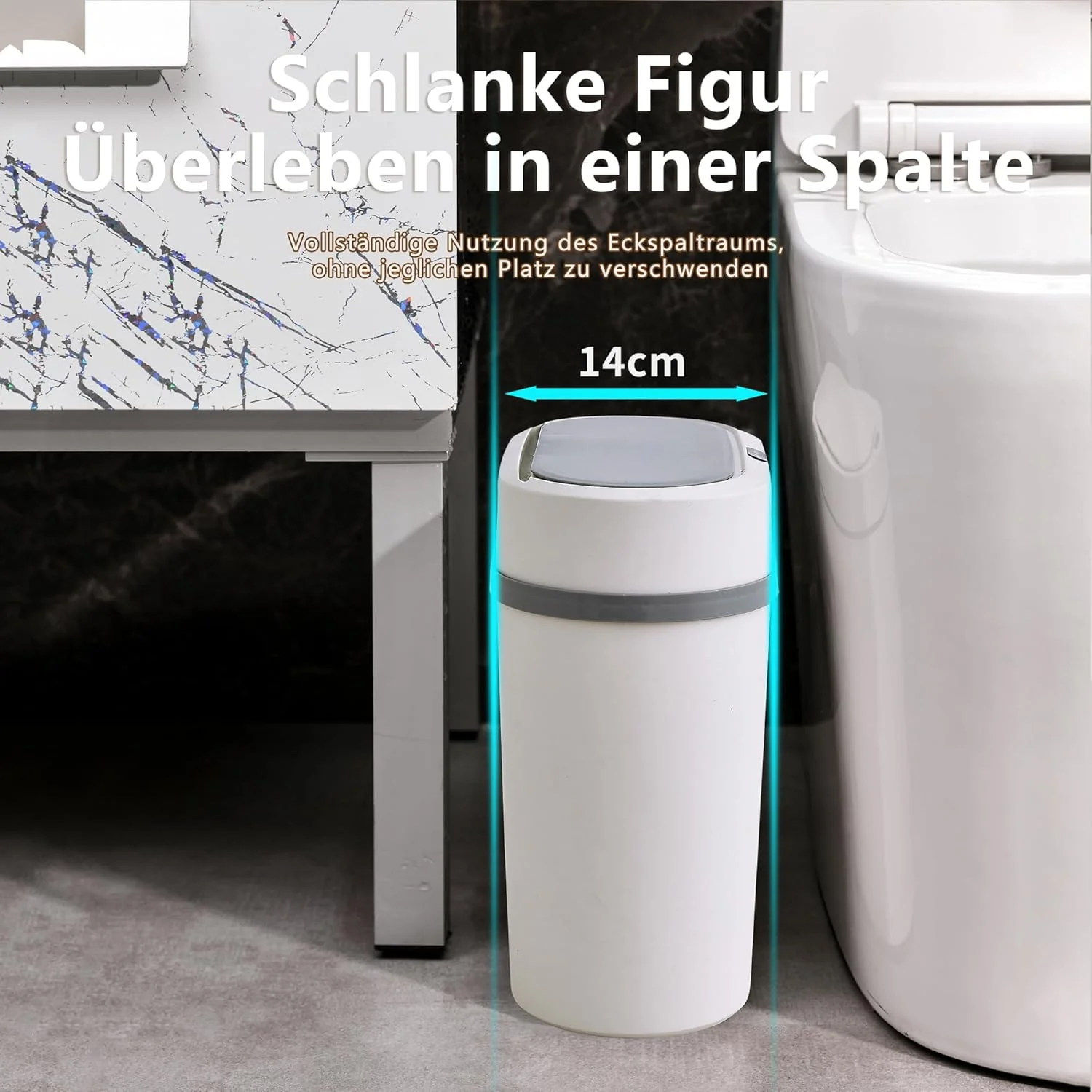 2er Set Mülleimer Bad mit Sensor, 8L Elektrischer Mülleimer mit Deckel, Schmal 15cm Automatischer Mü - Image 6