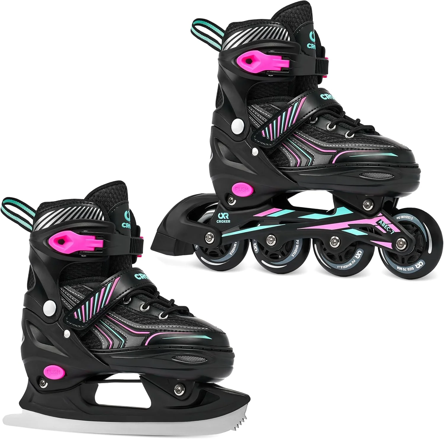 2in1 Croxer Inlineskates/Schlittschuhe Optima verstellbar 39-42 (24cm-26,5cm) Mint/Pink, 39-42 (24cm - Image 2