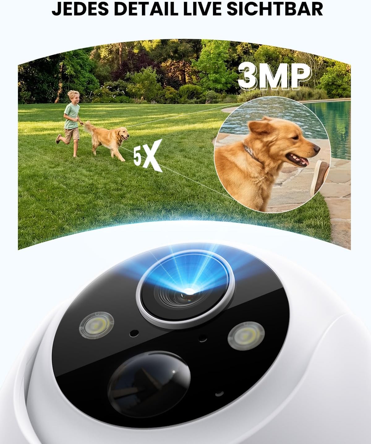 2K Überwachungskamera Aussen Akku Solar, Kabellos 2,4GHz WLAN Outdoor Kamera, 360° PTZ Kamera Überwa - Image 5
