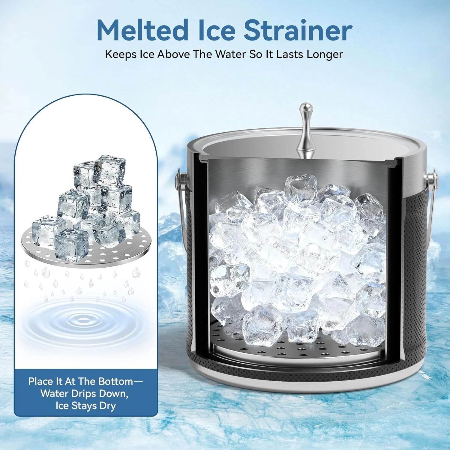 3.2L Eiswürfelbehälter mit Deckel, Eiskübel für die Eiswürfel Aufbewahrung mit Zange, Sieb, Schaufel - Image 3