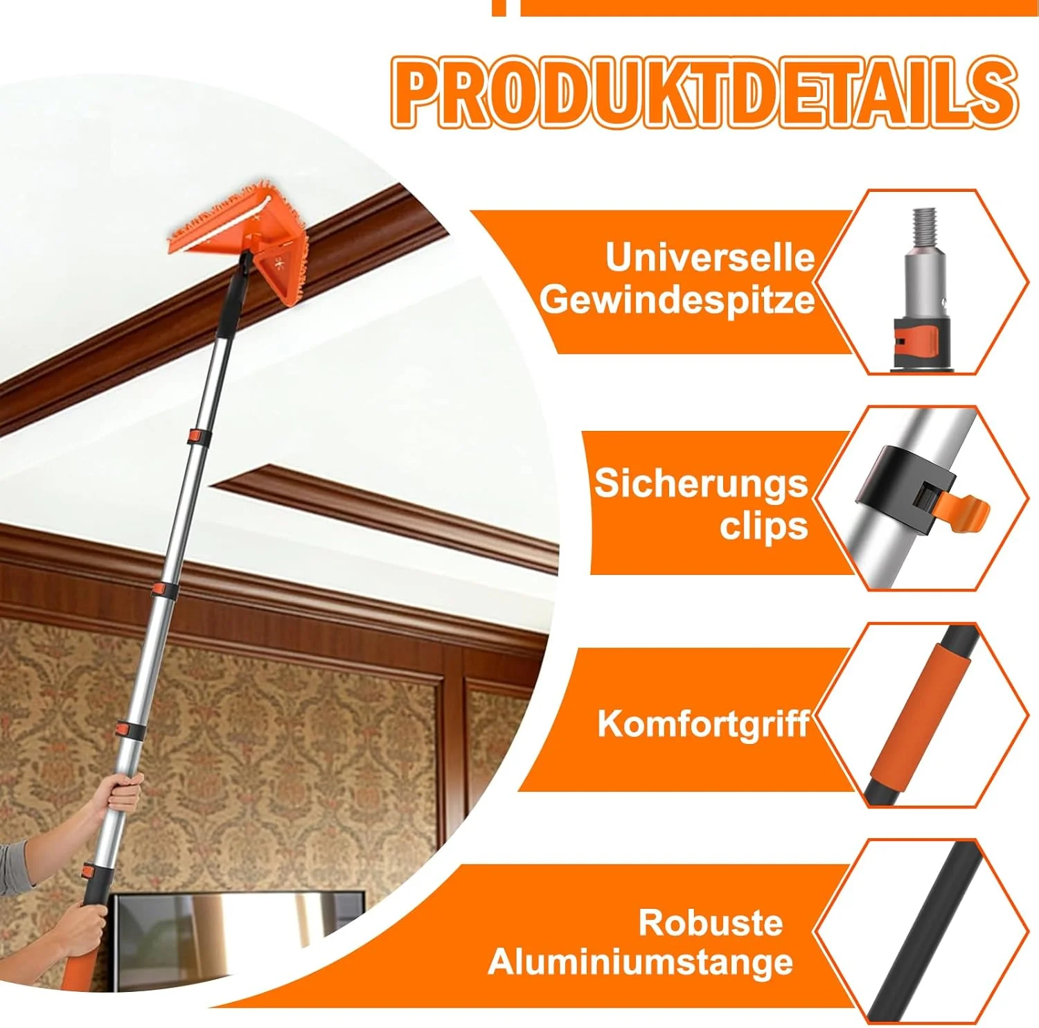 3,6m Staubwedel Teleskop, 6 Stück Spinnwebenbesen mit Teleskopstiel, Profi Fensterputzer Set und Fli - Image 2