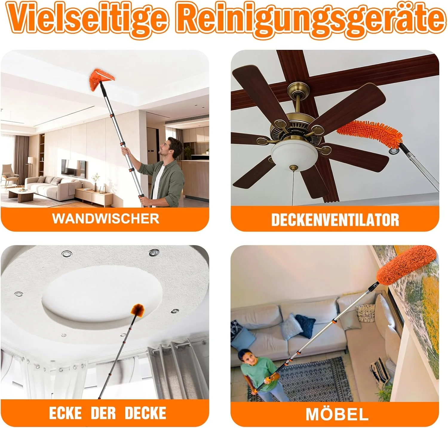 3,6m Staubwedel Teleskop, 6 Stück Spinnwebenbesen mit Teleskopstiel, Profi Fensterputzer Set und Fli - Image 5