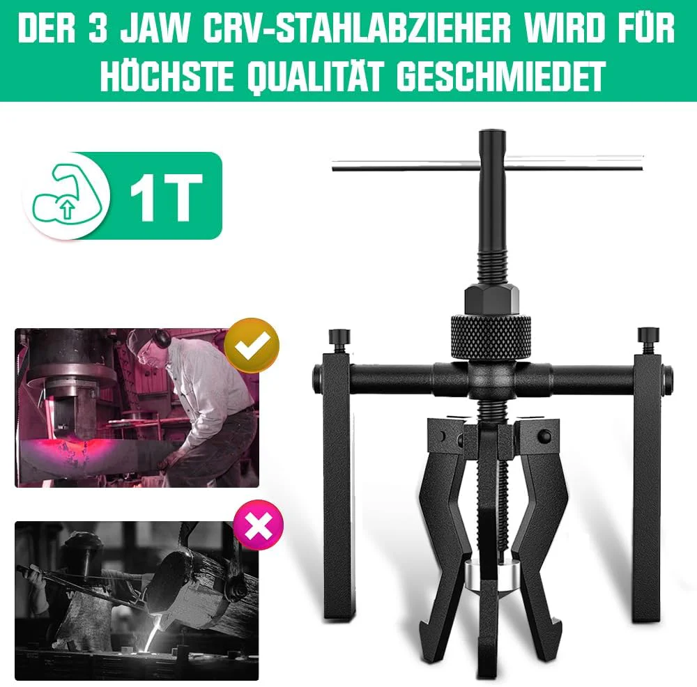 3-Backen Innenlager-Abzieher, Lager Abzieher mit 3 Arming | 18 bis 40 mm | 1 Ton | Aus Chrom-Vanadiu - Image 2