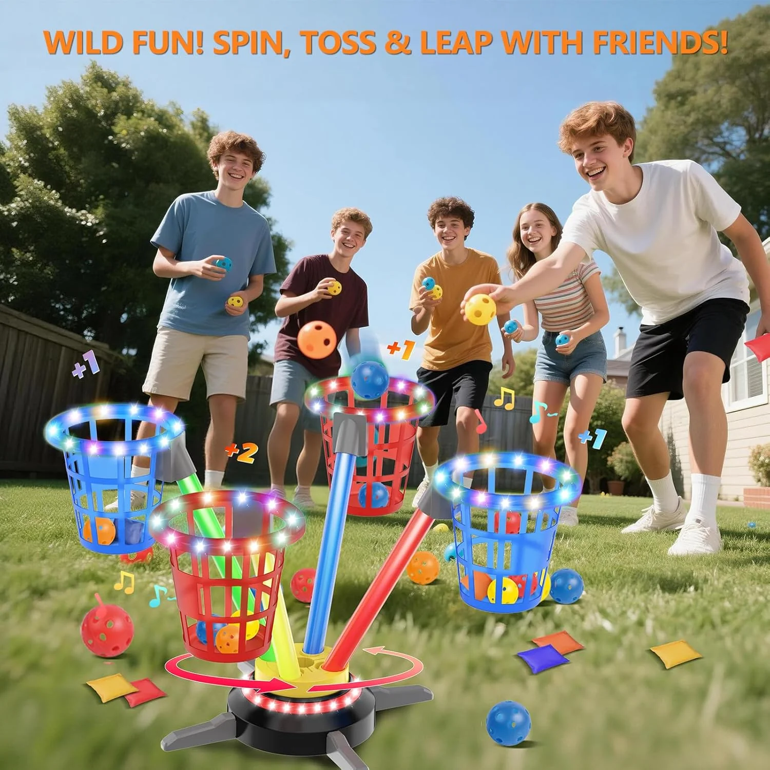 3-in-1 Ringwurfspiel mit Sandsäckchen für Kinder, wiederaufladbares Hüpfspiel mit Musik Licht, elekt - Image 6