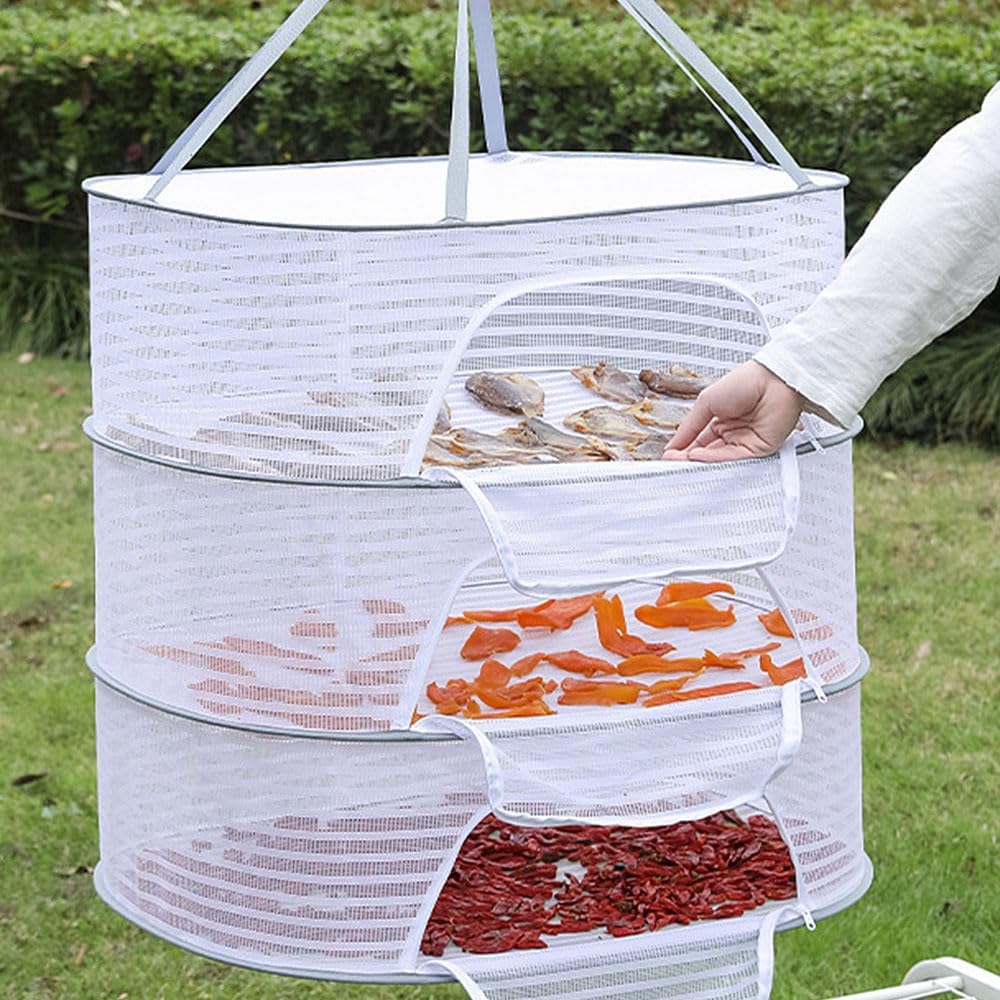 3-lagiges faltbares Trocknungsnetz mit Reissverschluss für Obst, getrocknete Blumen, Fisch, Kräuter - Image 4