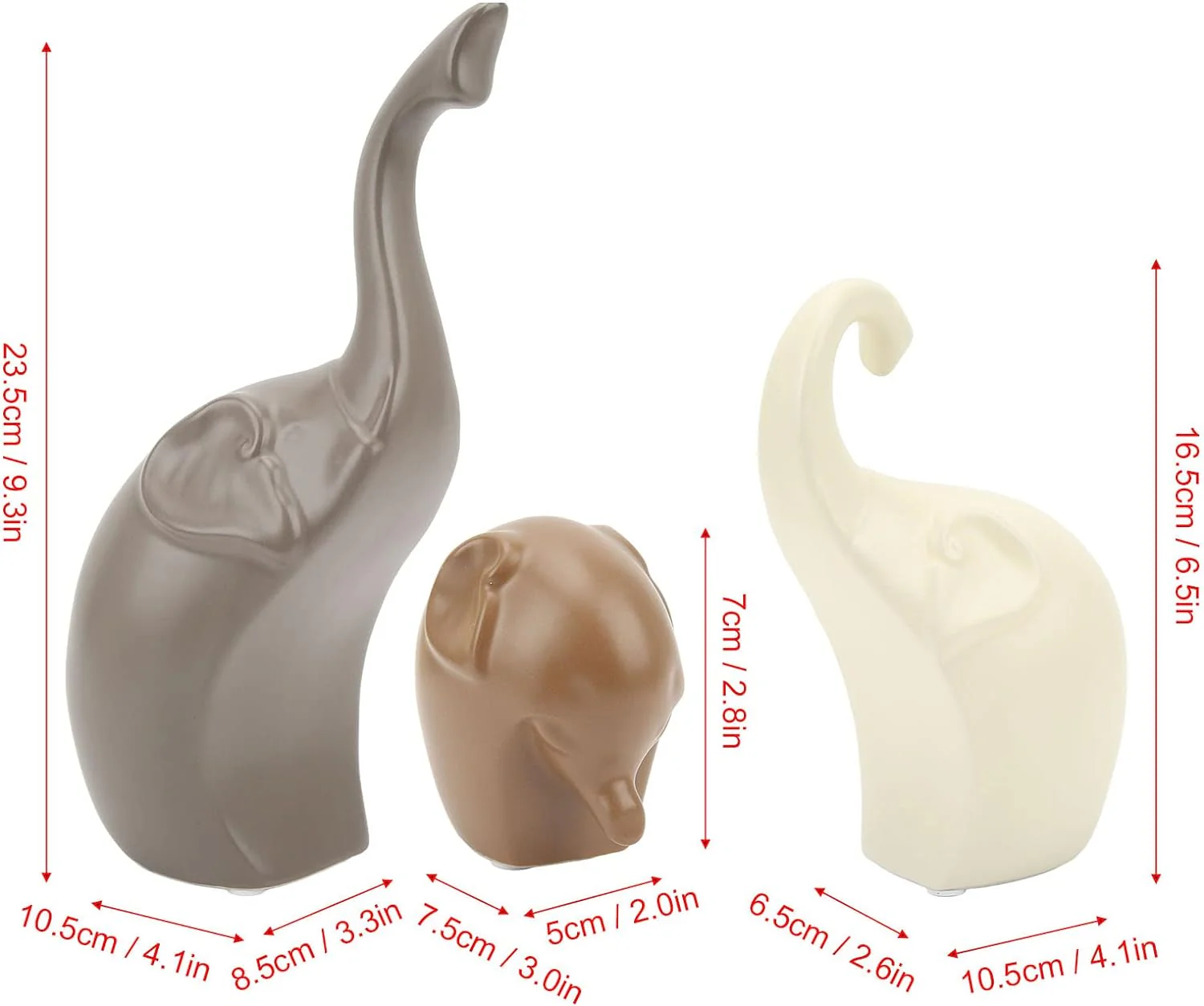 3 Stück Keramik Elefanten Figur Deko, 23cm Helle Farbe Moderner Stil Porzellan Elefant Statue, Feng - Image 2