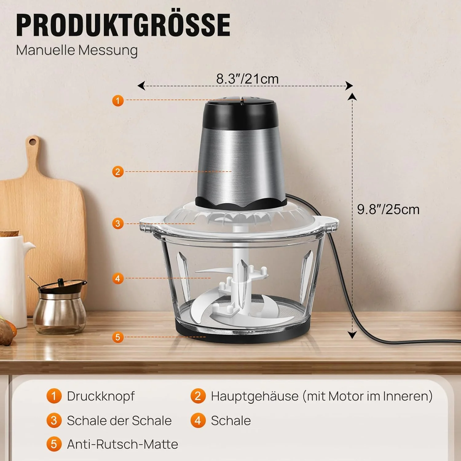 300W Multifunktions-Küchenmaschine – 2L Mini-Food-Processor für Gemüse, Knoblauch, Gewürze & Kräuter - Image 4