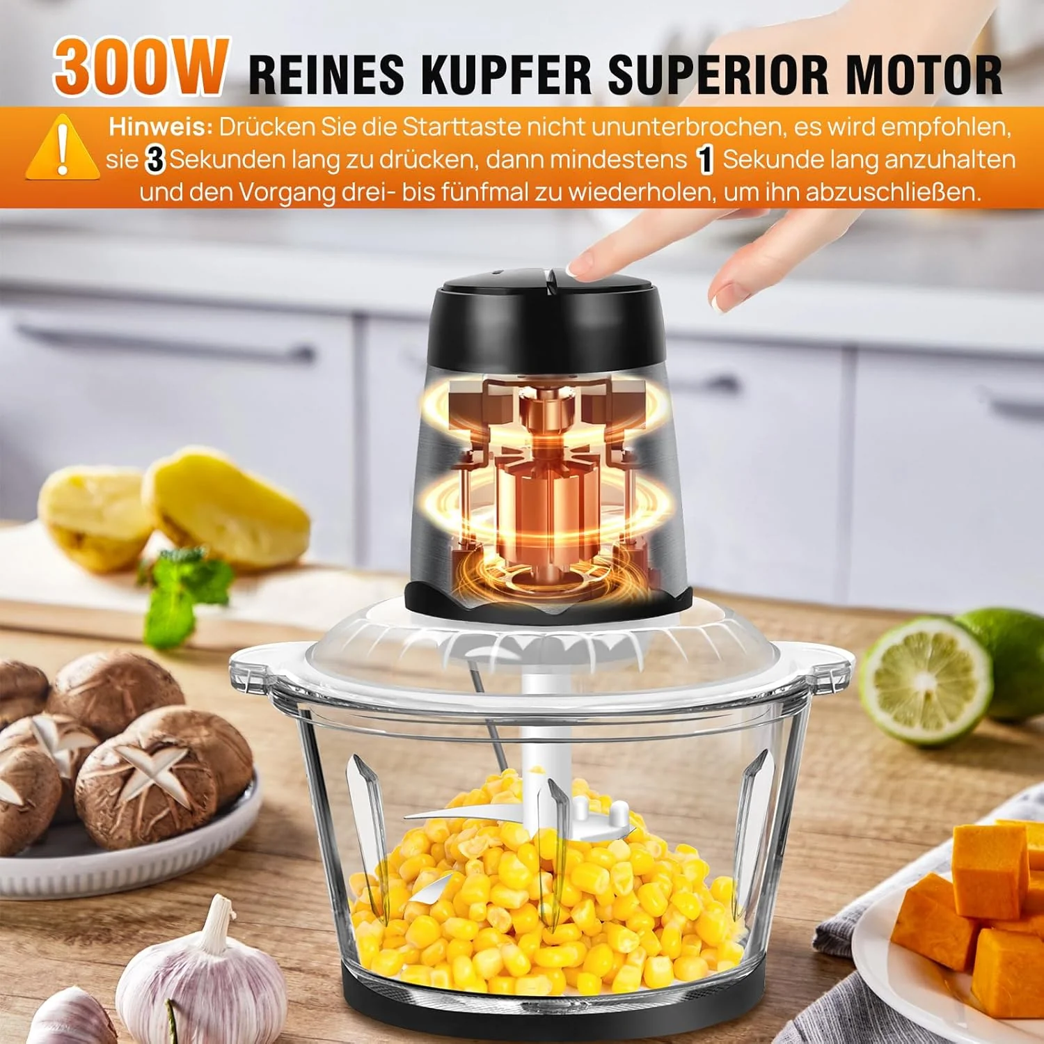 300W Multifunktions-Küchenmaschine – 2L Mini-Food-Processor für Gemüse, Knoblauch, Gewürze & Kräuter - Image 5