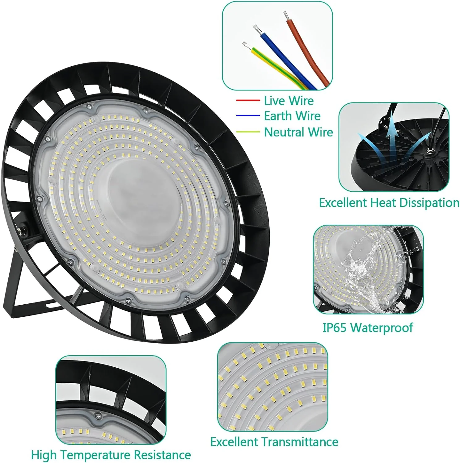 300W UFO LED Industrielampe Hallenstrahler, 6000K Kaltweiss Hallenbeleuchtung Abstrahlwinkel 120°, I - Image 4